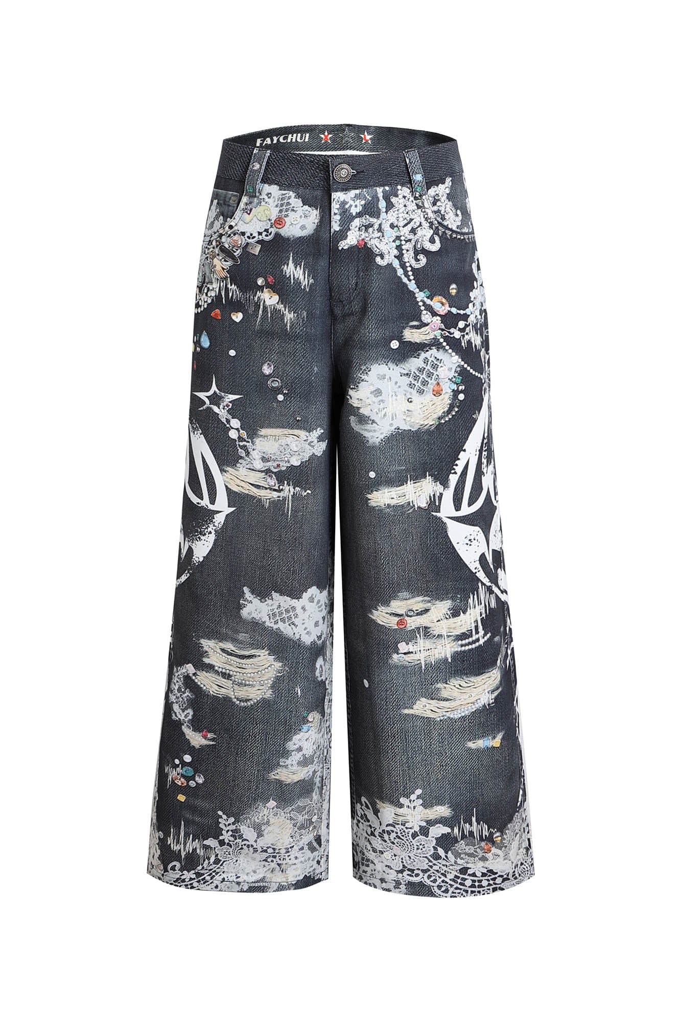 DND4DES×Faychui Patterned Lace Graphics Wide-Leg Jeans