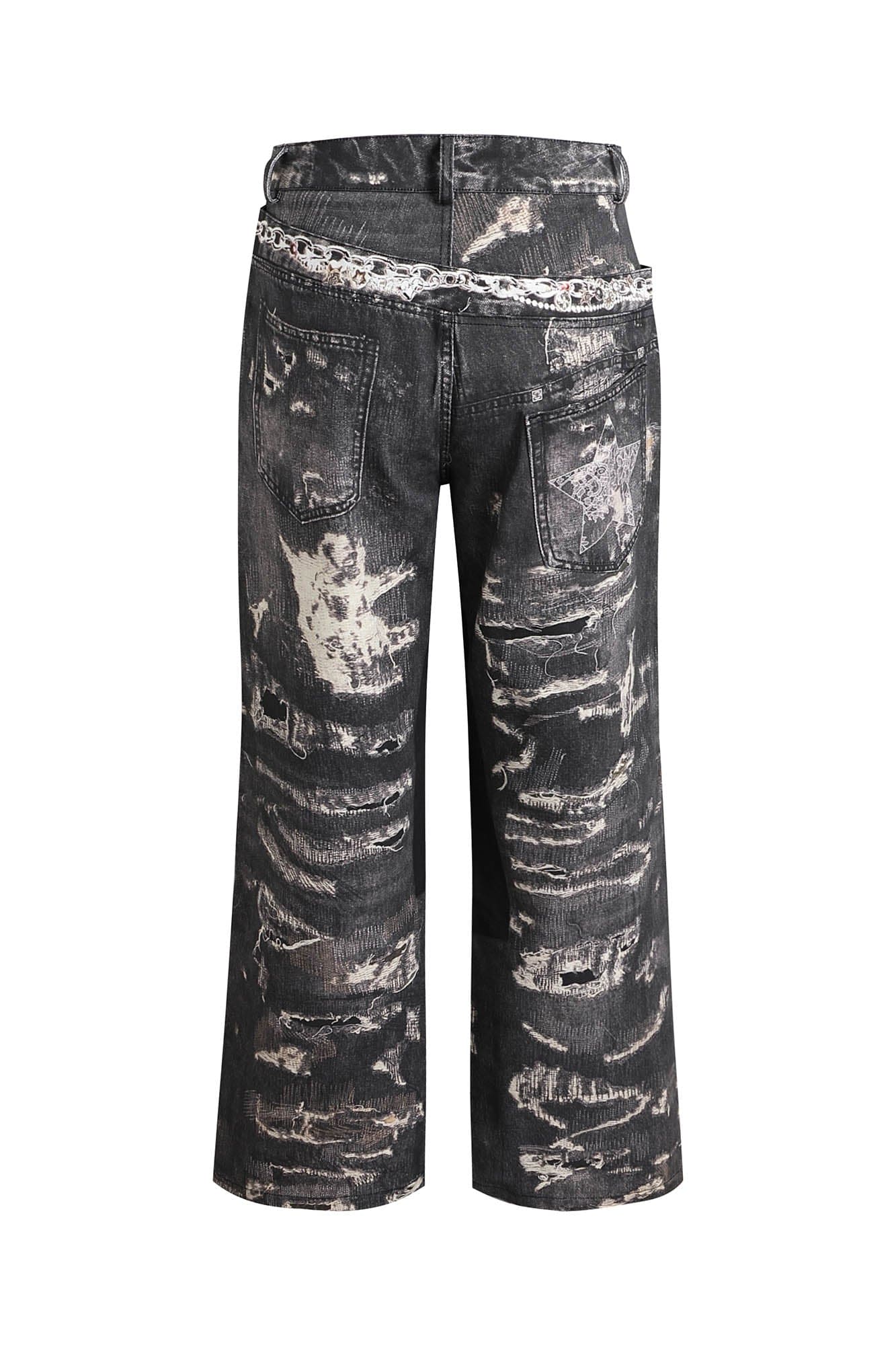 DND4DES×Faychui Deconstructed Graphic Double-Waist Distressed Jeans