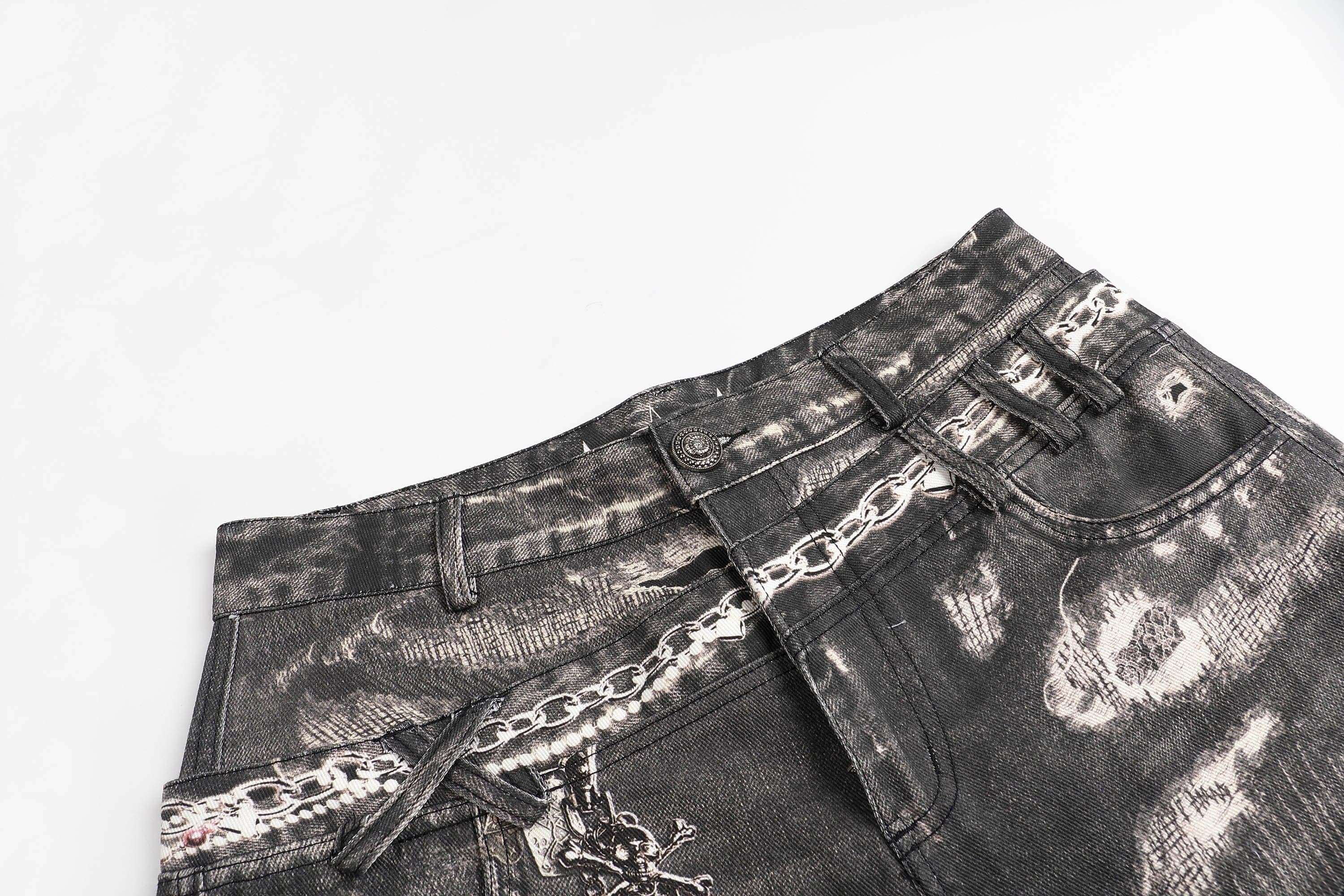 DND4DES×Faychui Deconstructed Graphic Double-Waist Distressed Jeans