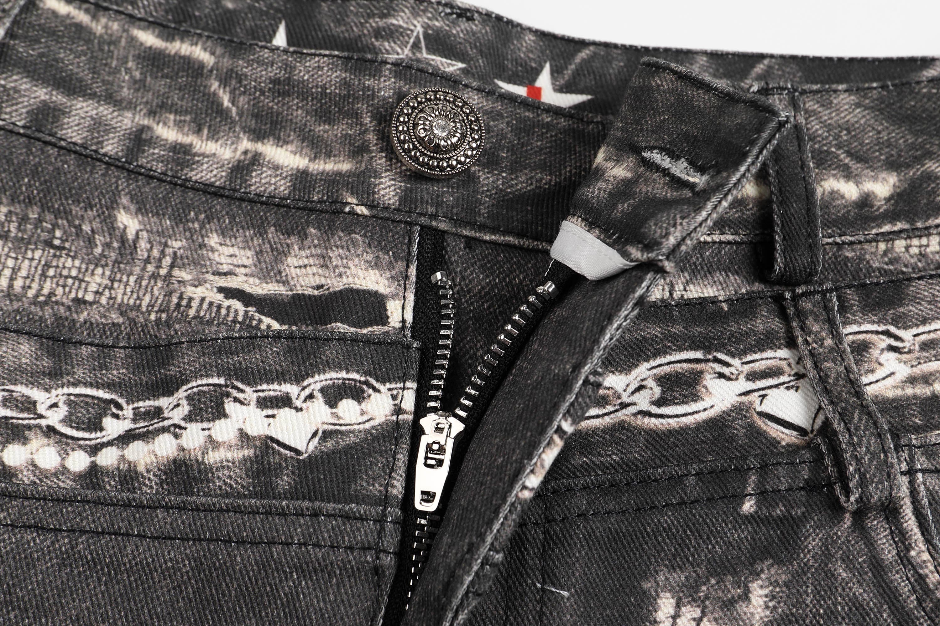 DND4DES×Faychui Deconstructed Graphic Double-Waist Distressed Jeans