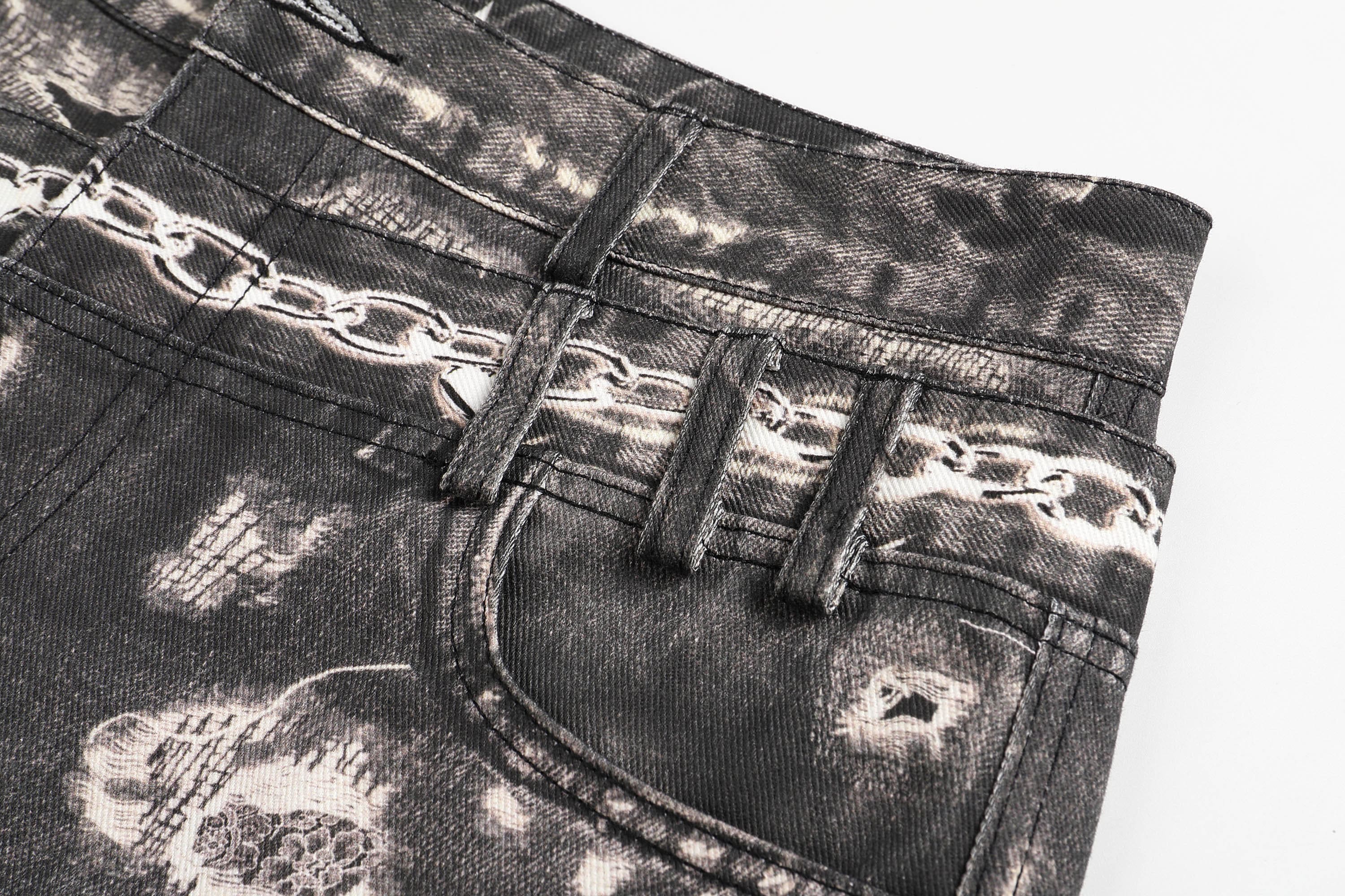 DND4DES×Faychui Deconstructed Graphic Double-Waist Distressed Jeans