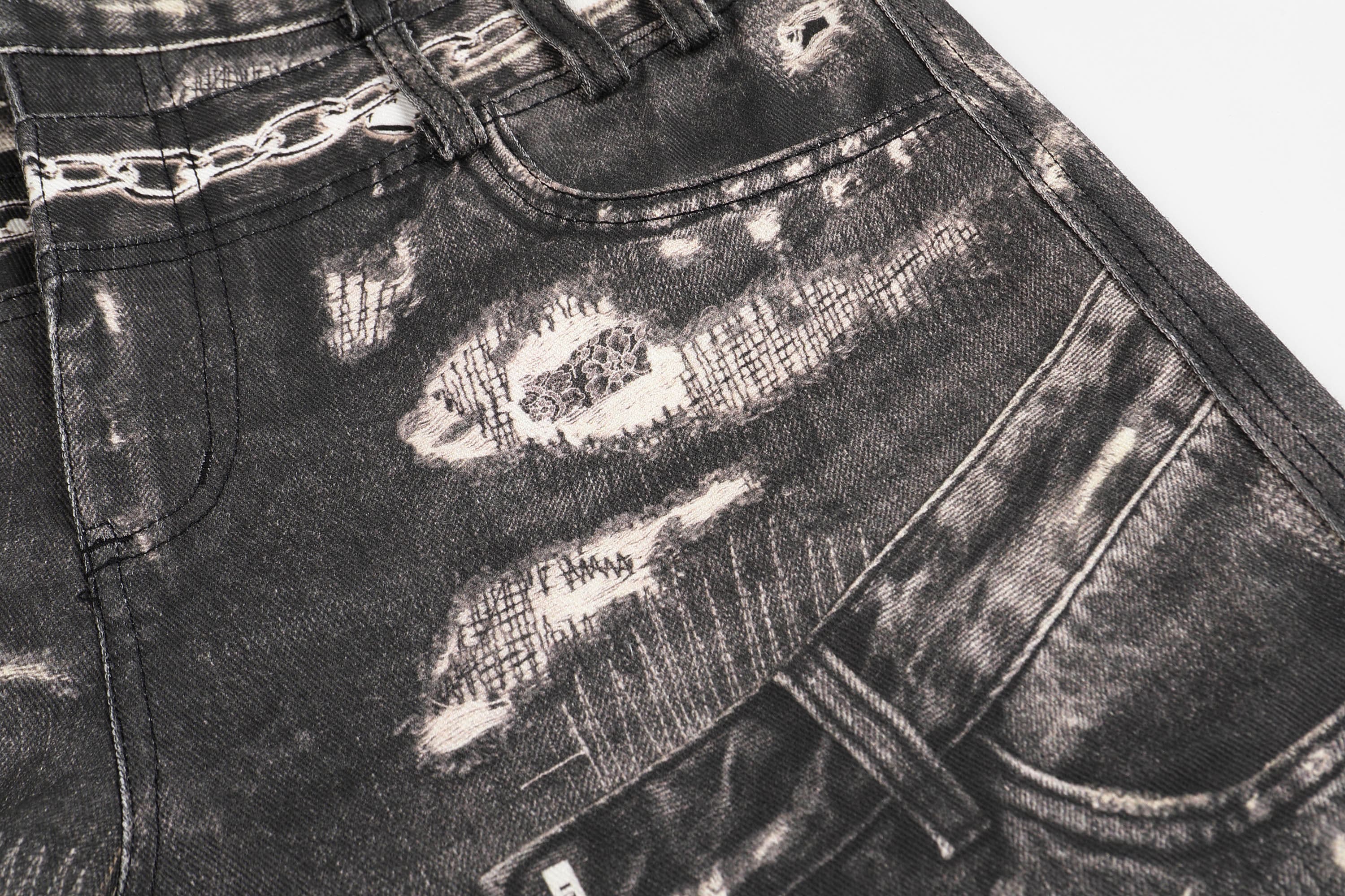 DND4DES×Faychui Deconstructed Graphic Double-Waist Distressed Jeans