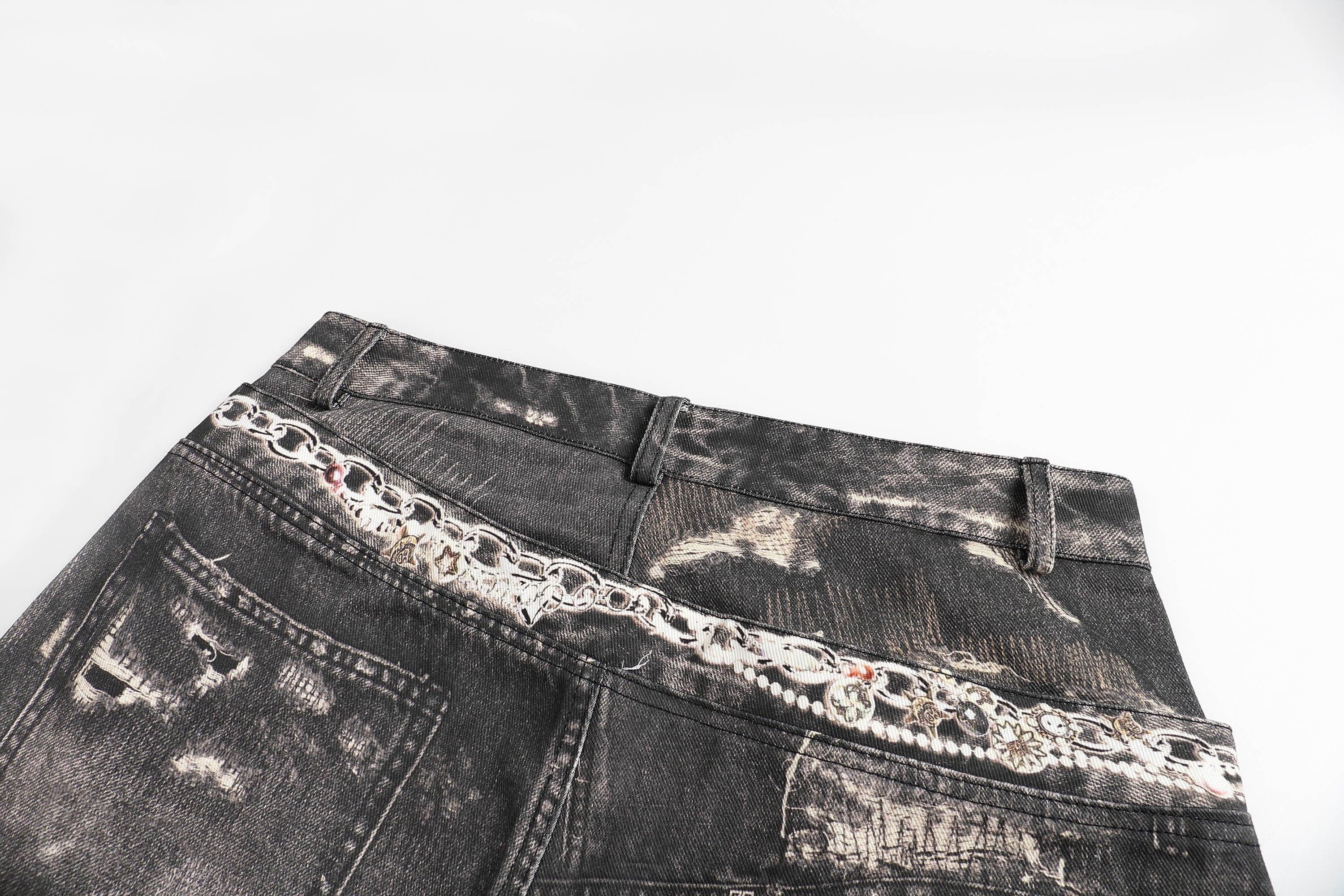 DND4DES×Faychui Deconstructed Graphic Double-Waist Distressed Jeans