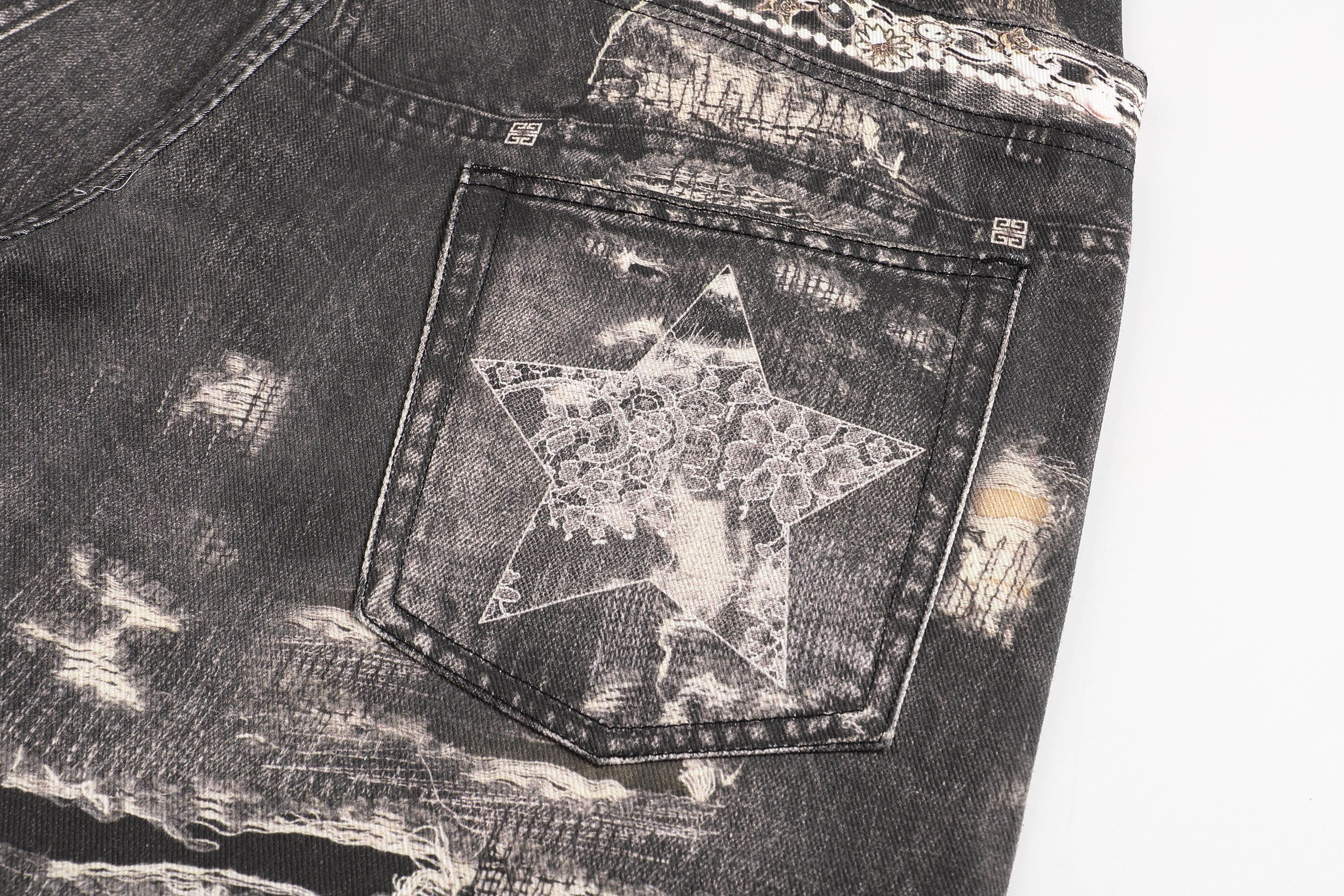 DND4DES×Faychui Deconstructed Graphic Double-Waist Distressed Jeans