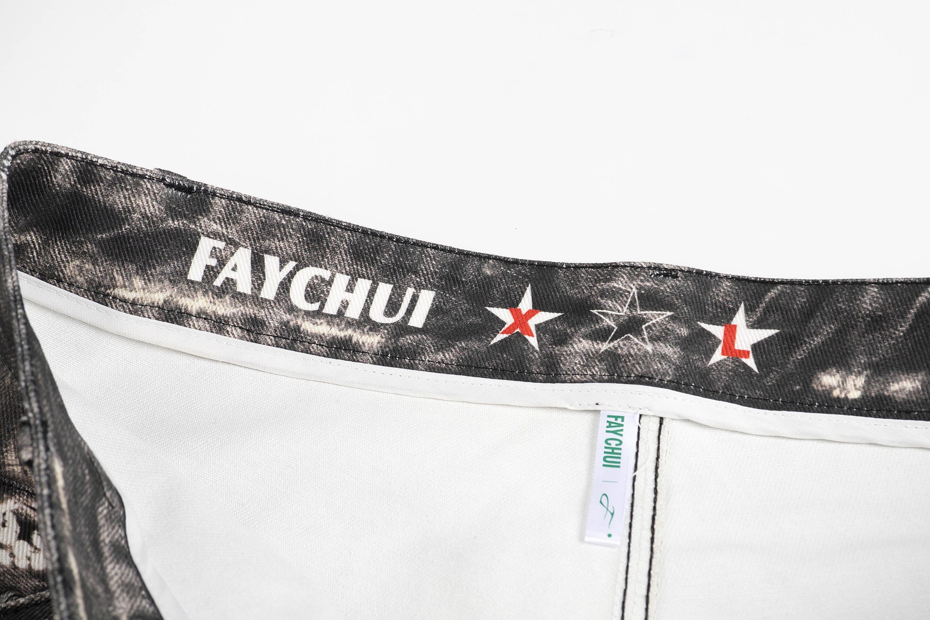 DND4DES×Faychui Deconstructed Graphic Double-Waist Distressed Jeans