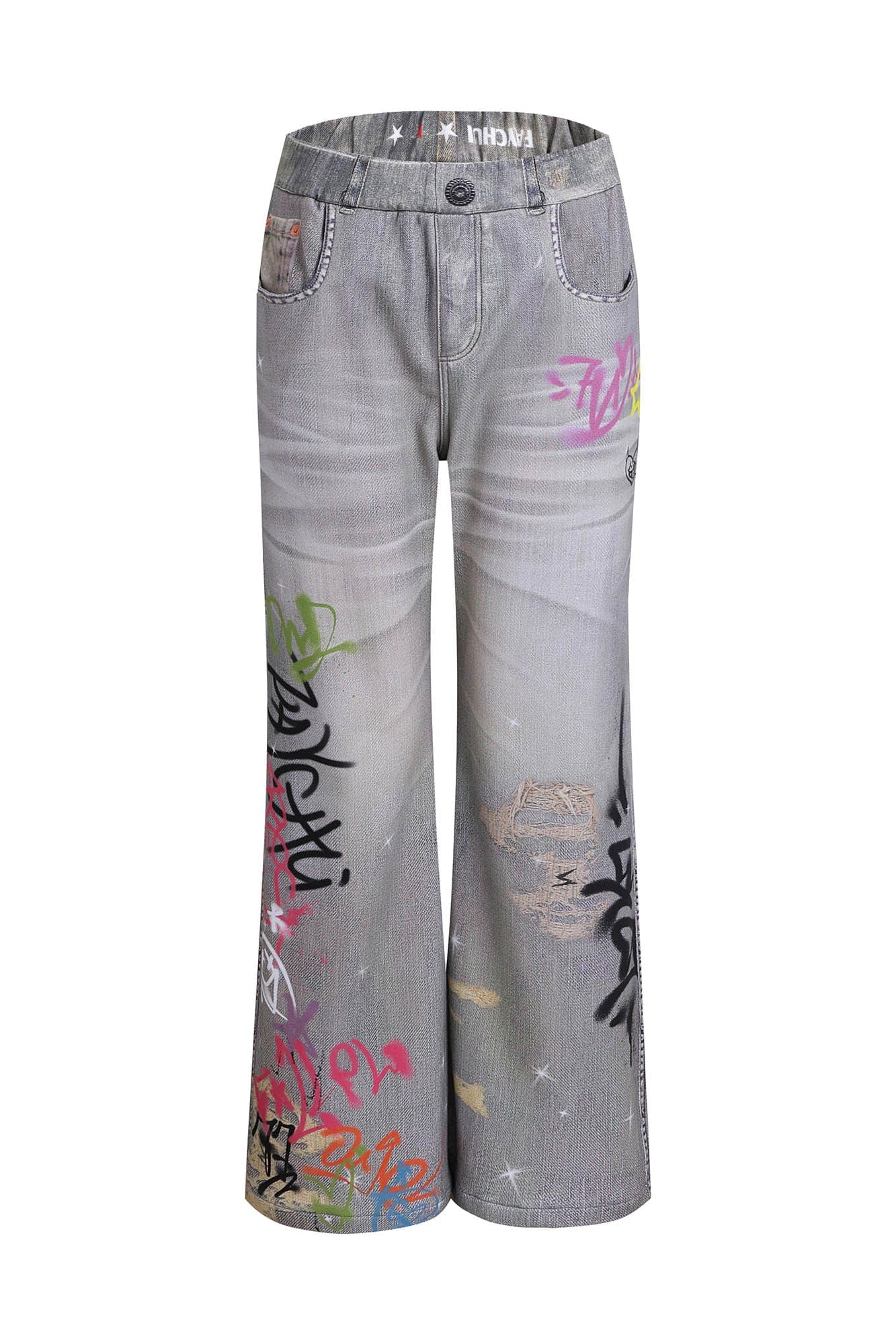 DND4DES×Faychui Distressed Graffiti Flared Pants
