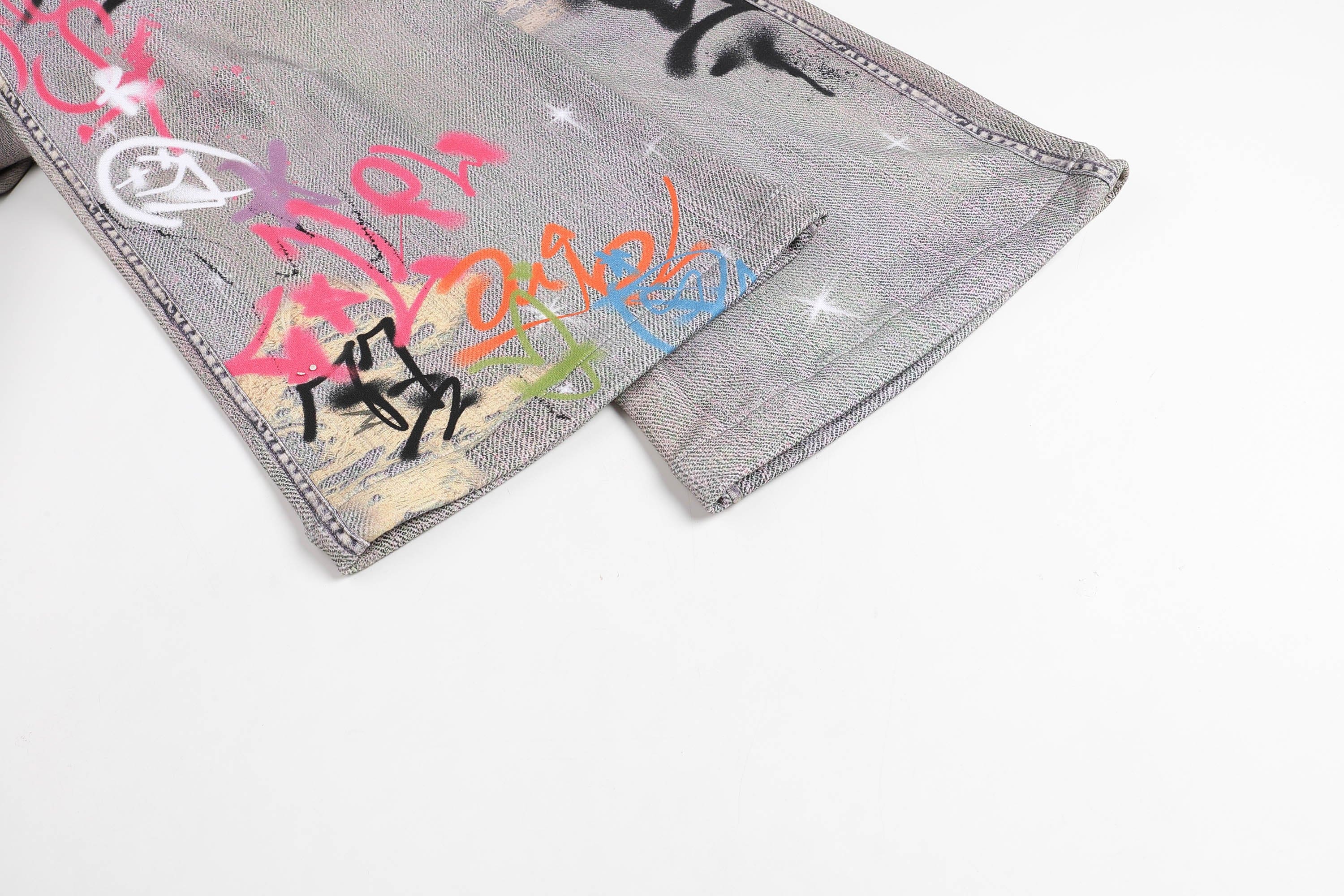 DND4DES×Faychui Distressed Graffiti Flared Pants