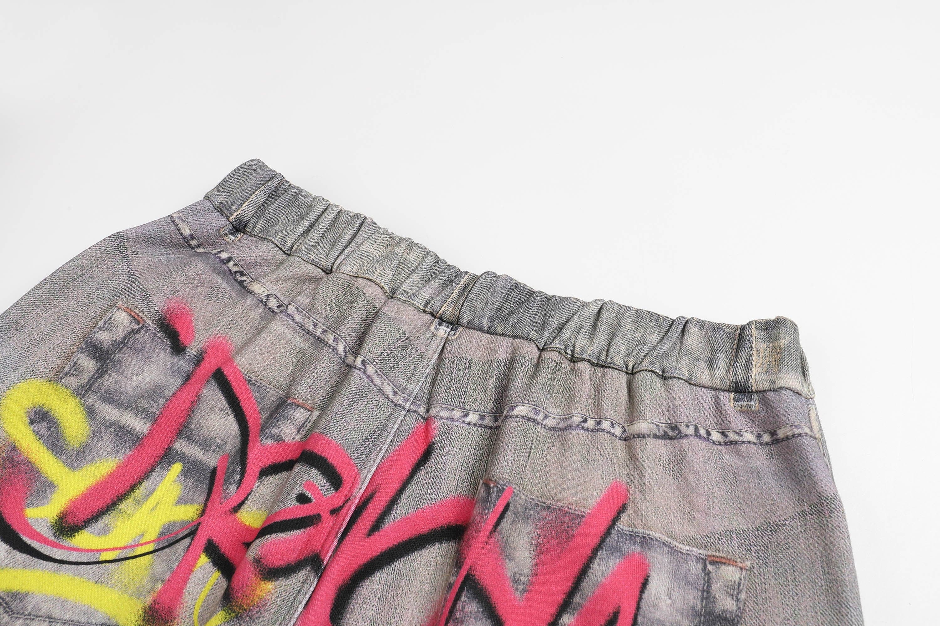 DND4DES×Faychui Distressed Graffiti Flared Pants