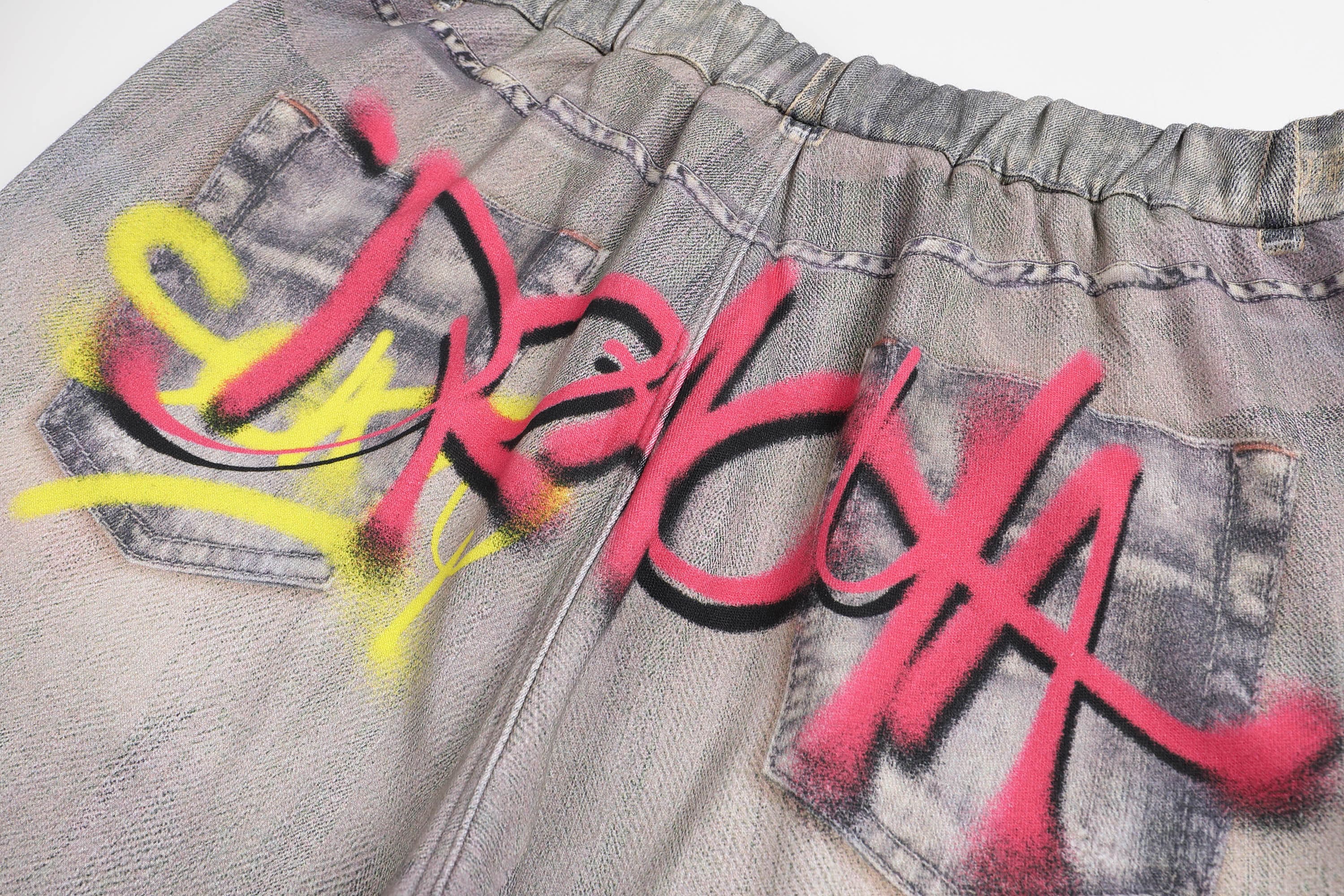 DND4DES×Faychui Distressed Graffiti Flared Pants