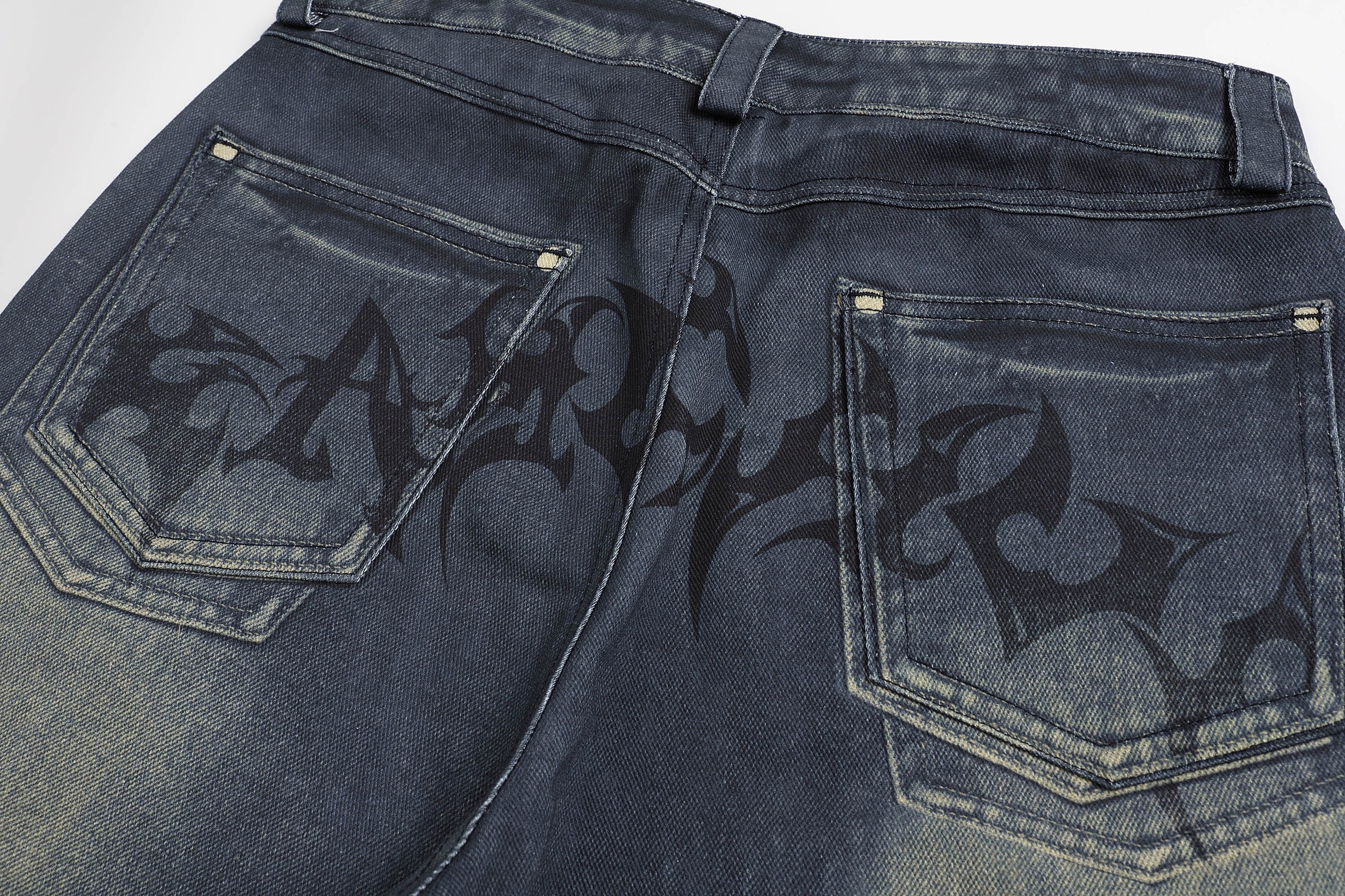 DND4DES×Faychui Acid Graphics Distressed Wide-Leg Jeans