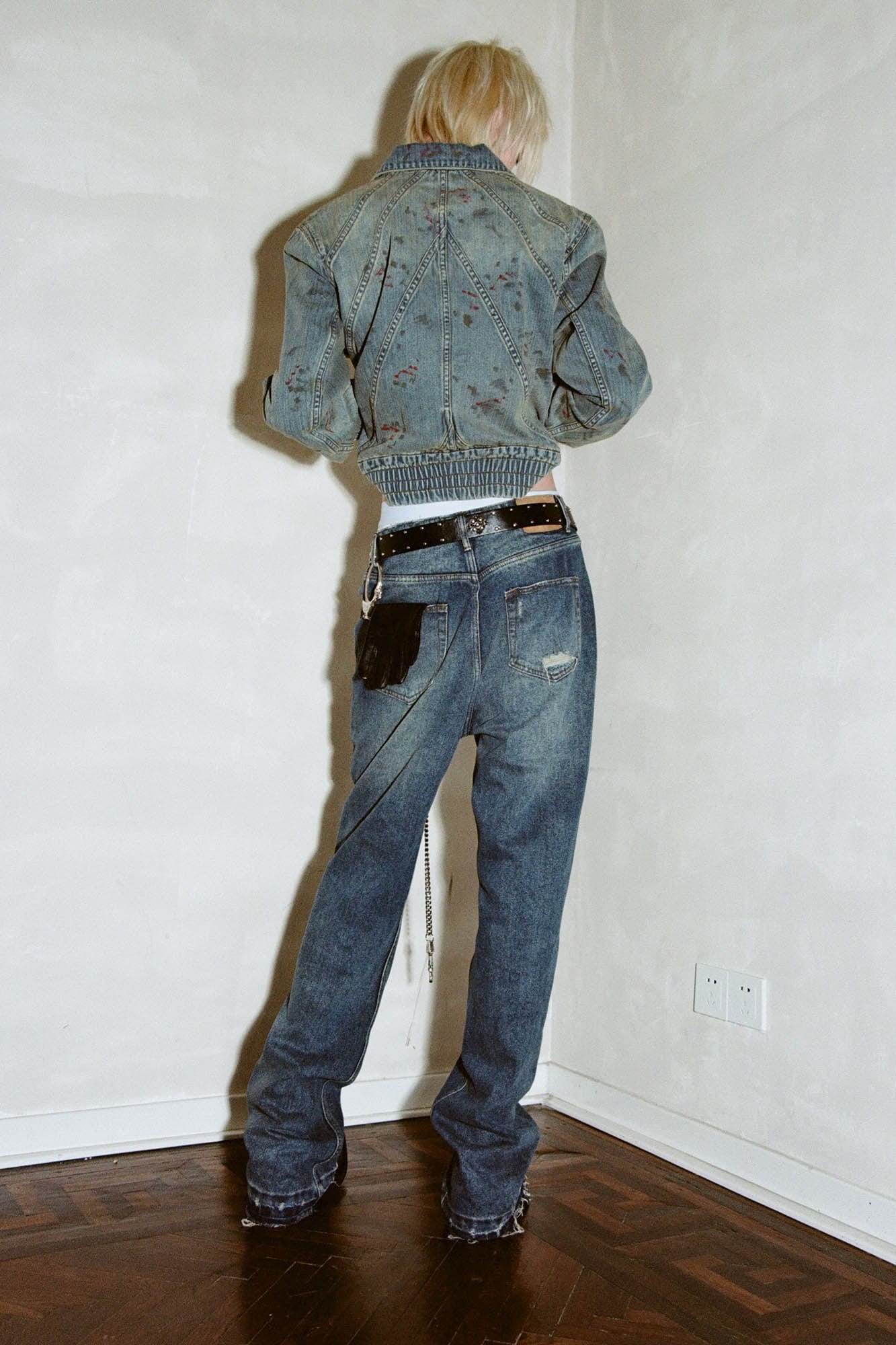 RICHILL Blood Deconstructed Cropped Denim Jacket