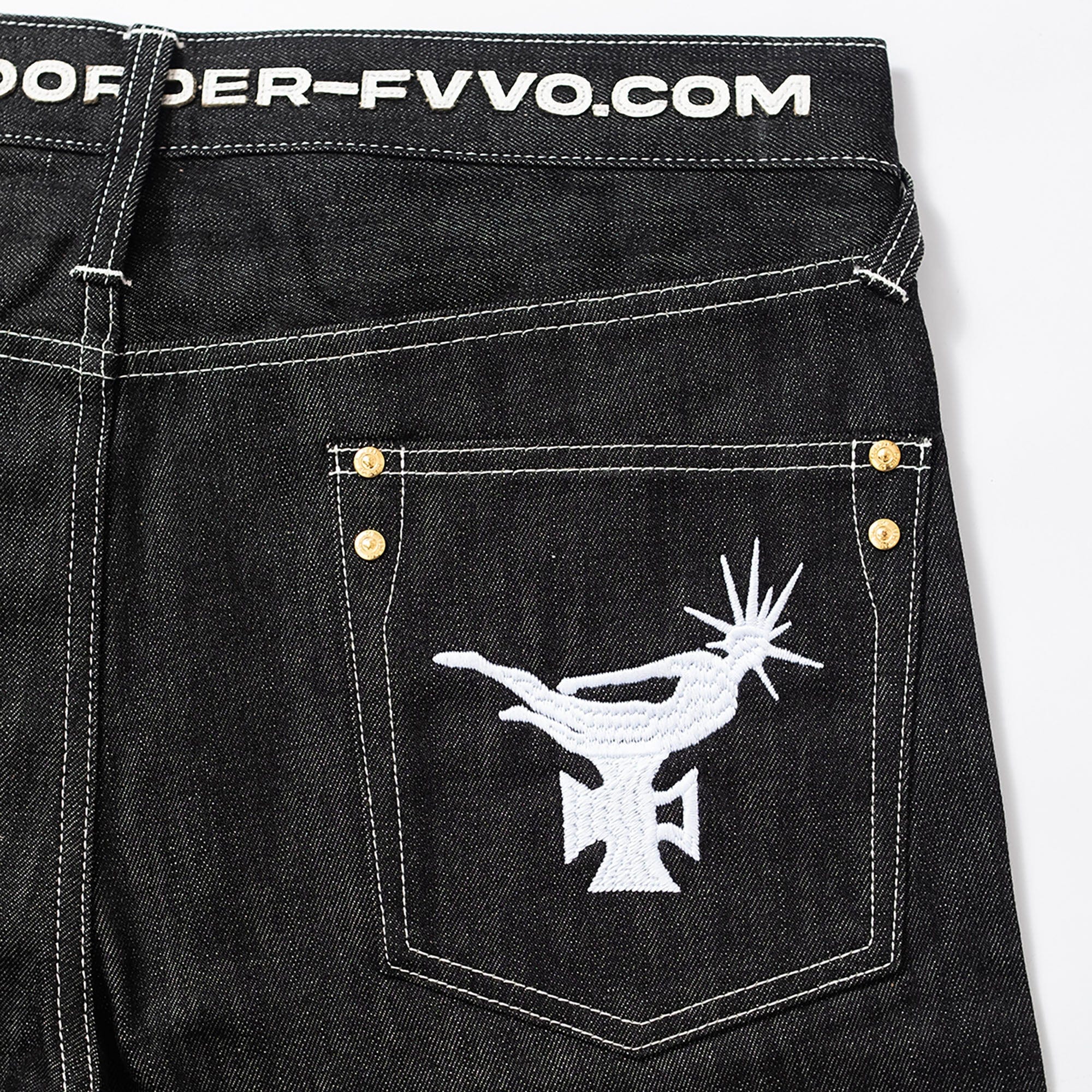 FVVO Selvedge Embroidered Double-Knee Raw Denim Pants