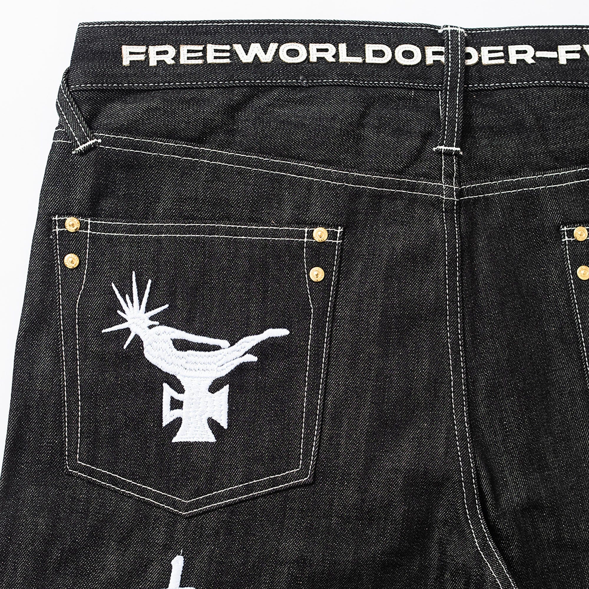 FVVO Selvedge Embroidered Double-Knee Raw Denim Pants
