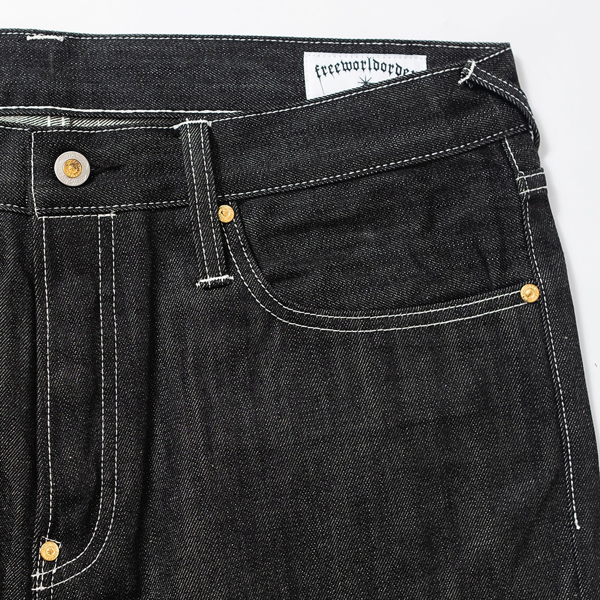 FVVO Selvedge Embroidered Double-Knee Raw Denim Pants