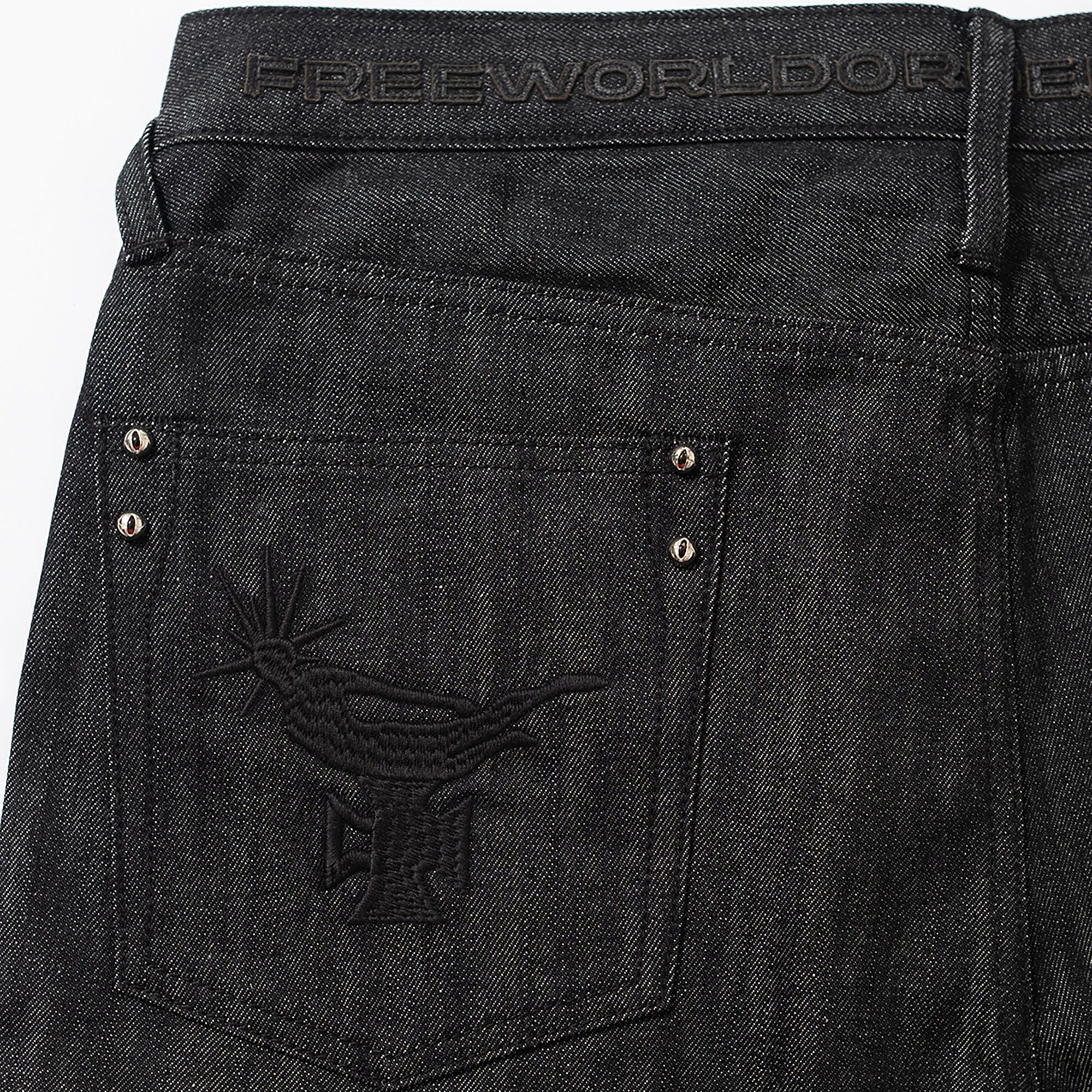 FVVO Selvedge Embroidered Double-Knee Raw Denim Pants