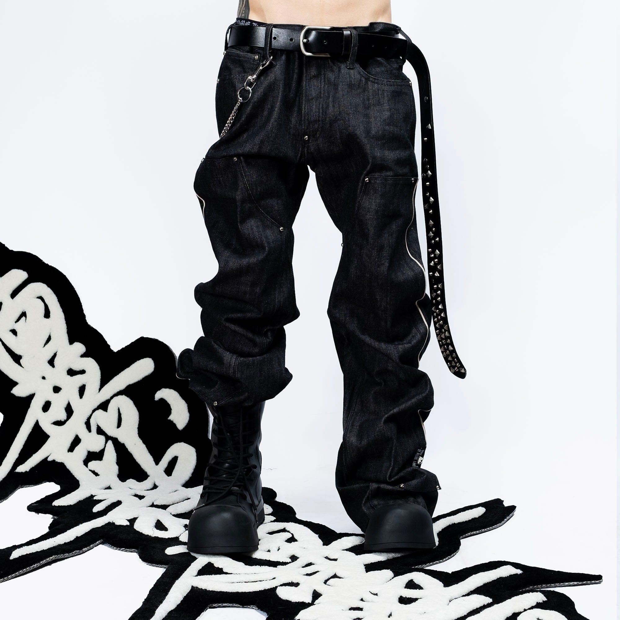 FVVO Selvedge Embroidered Double-Knee Raw Denim Pants