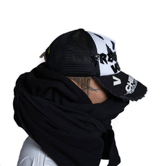 FVVO Panda Patchwork Frayed Mesh Cap