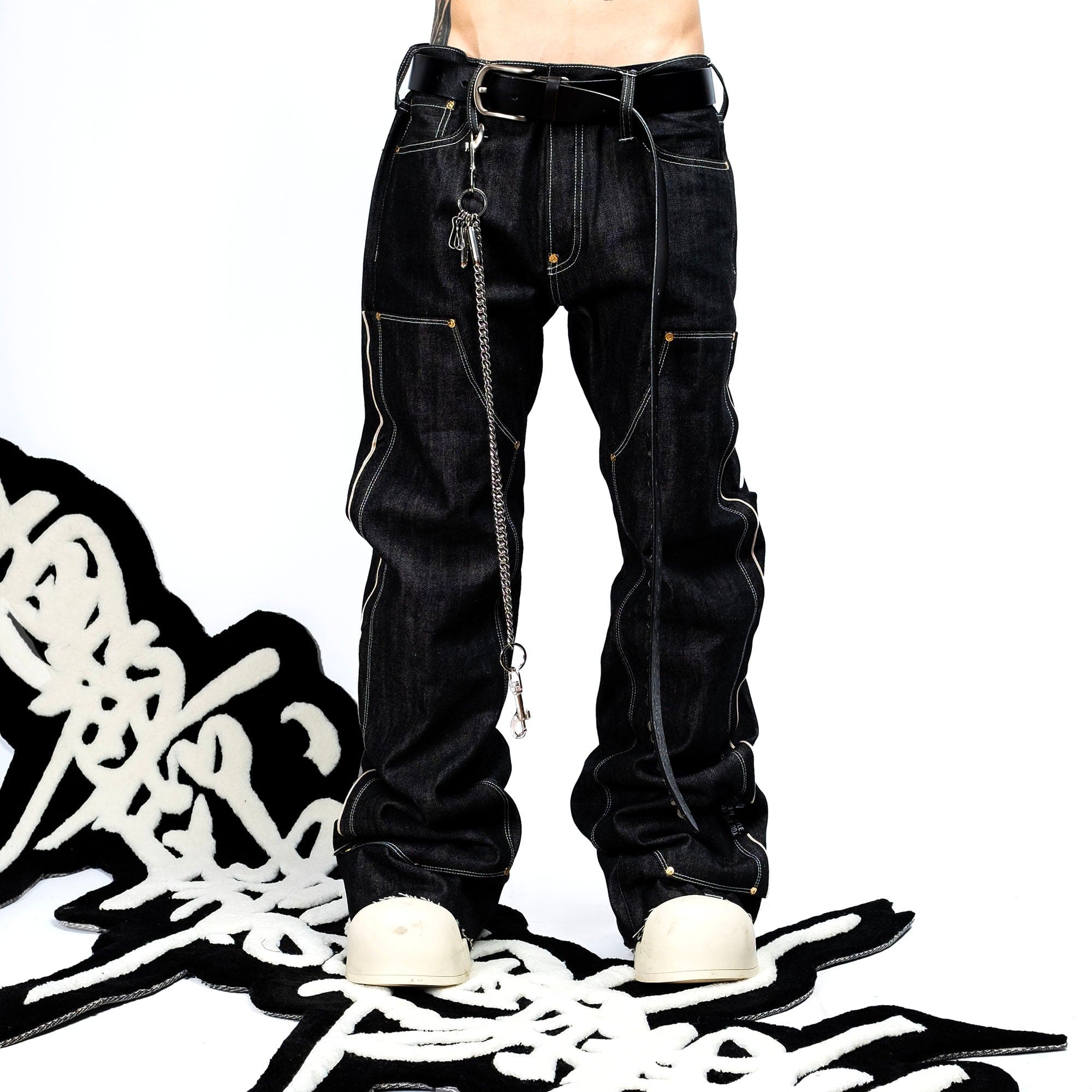 FVVO Selvedge Embroidered Double-Knee Raw Denim Pants