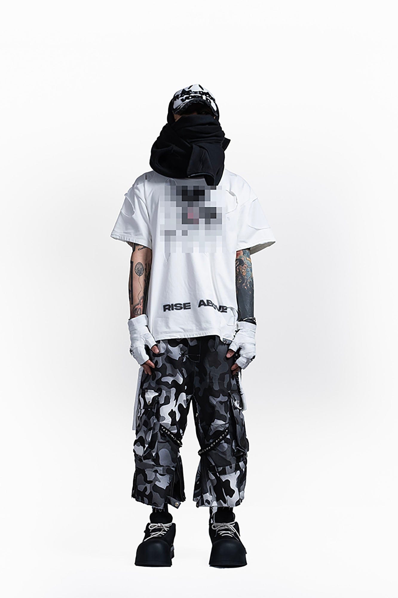 FVVO Panda Patchwork Frayed Mesh Cap