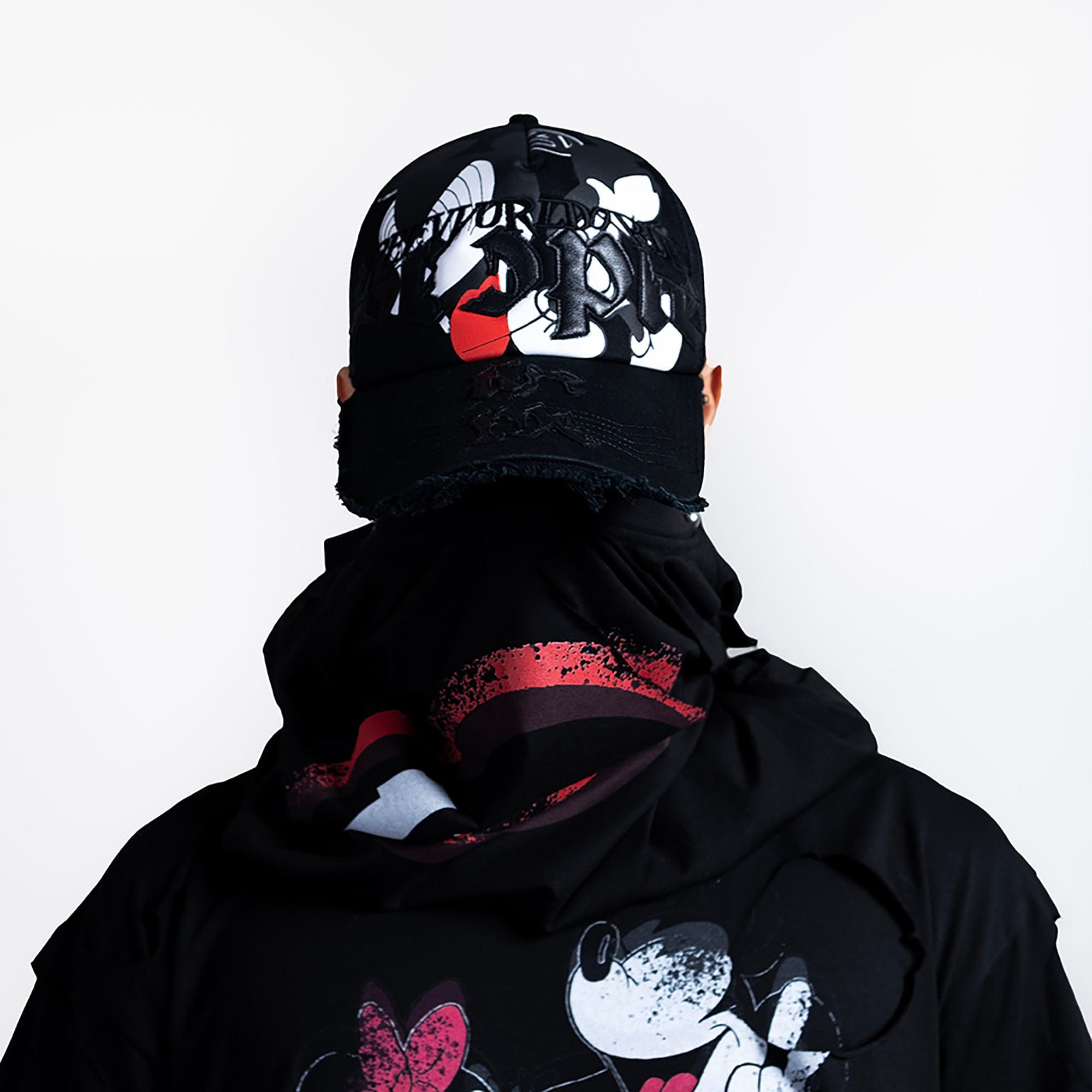 FVVO Mickey Mouse Patchwork Frayed Mesh Cap