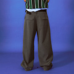 TRECLUB Retro Striped Straight-Leg Trousers