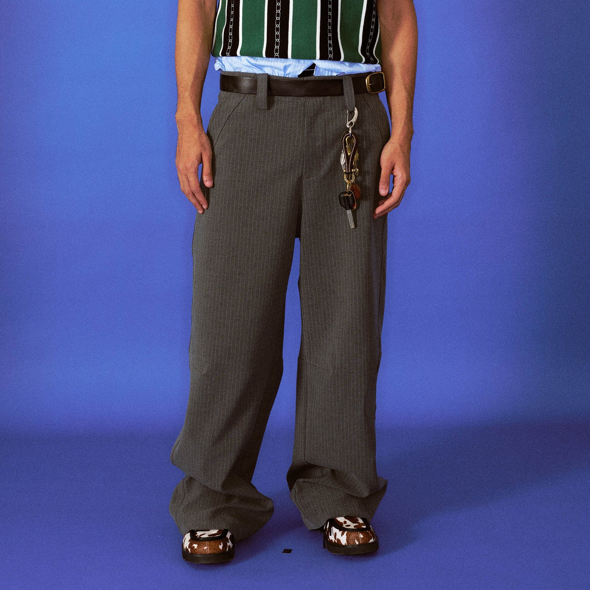 TRECLUB Retro Striped Straight-Leg Trousers