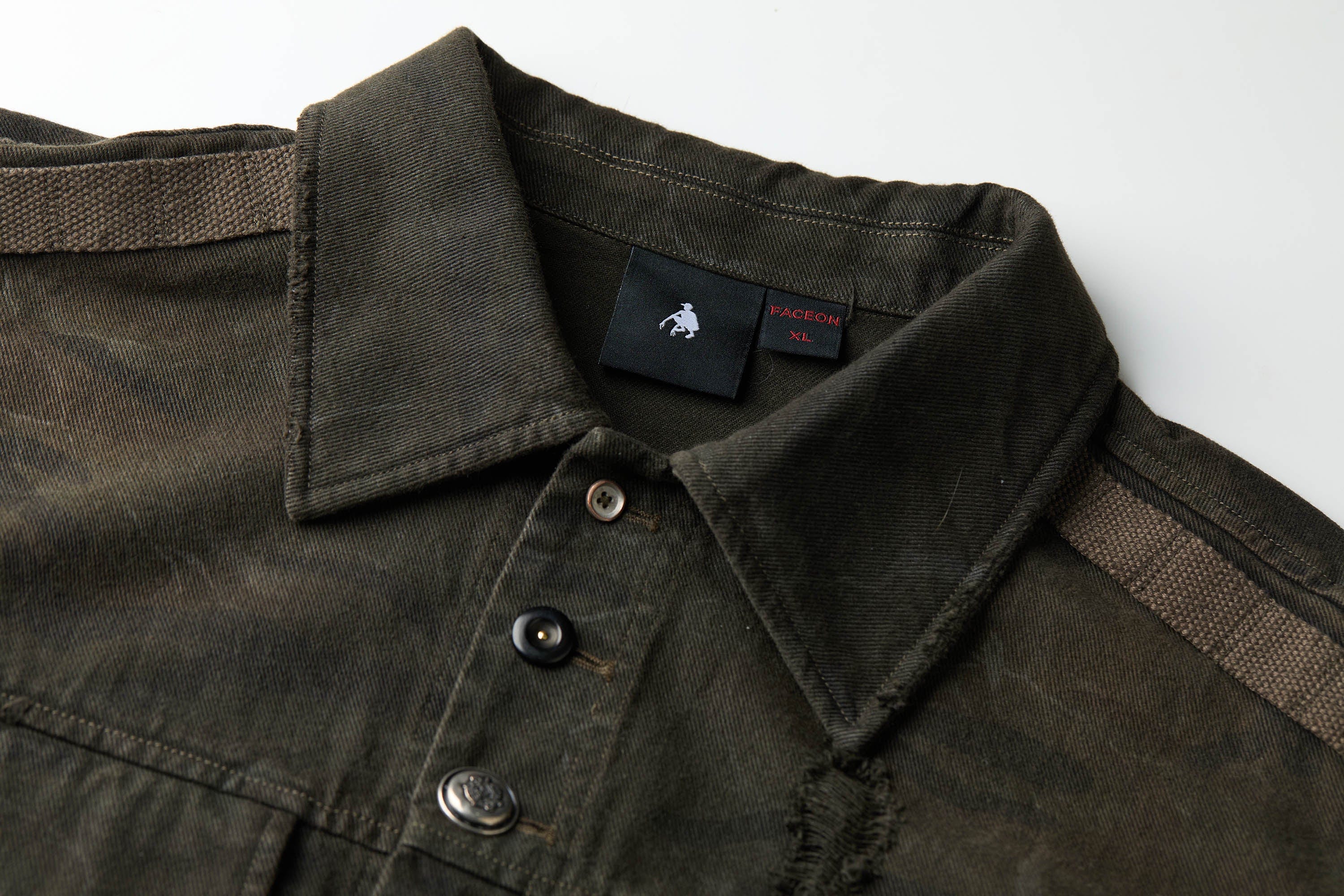 FACEONLAB Distressed Cracked Flap-Pocket Military Jacket