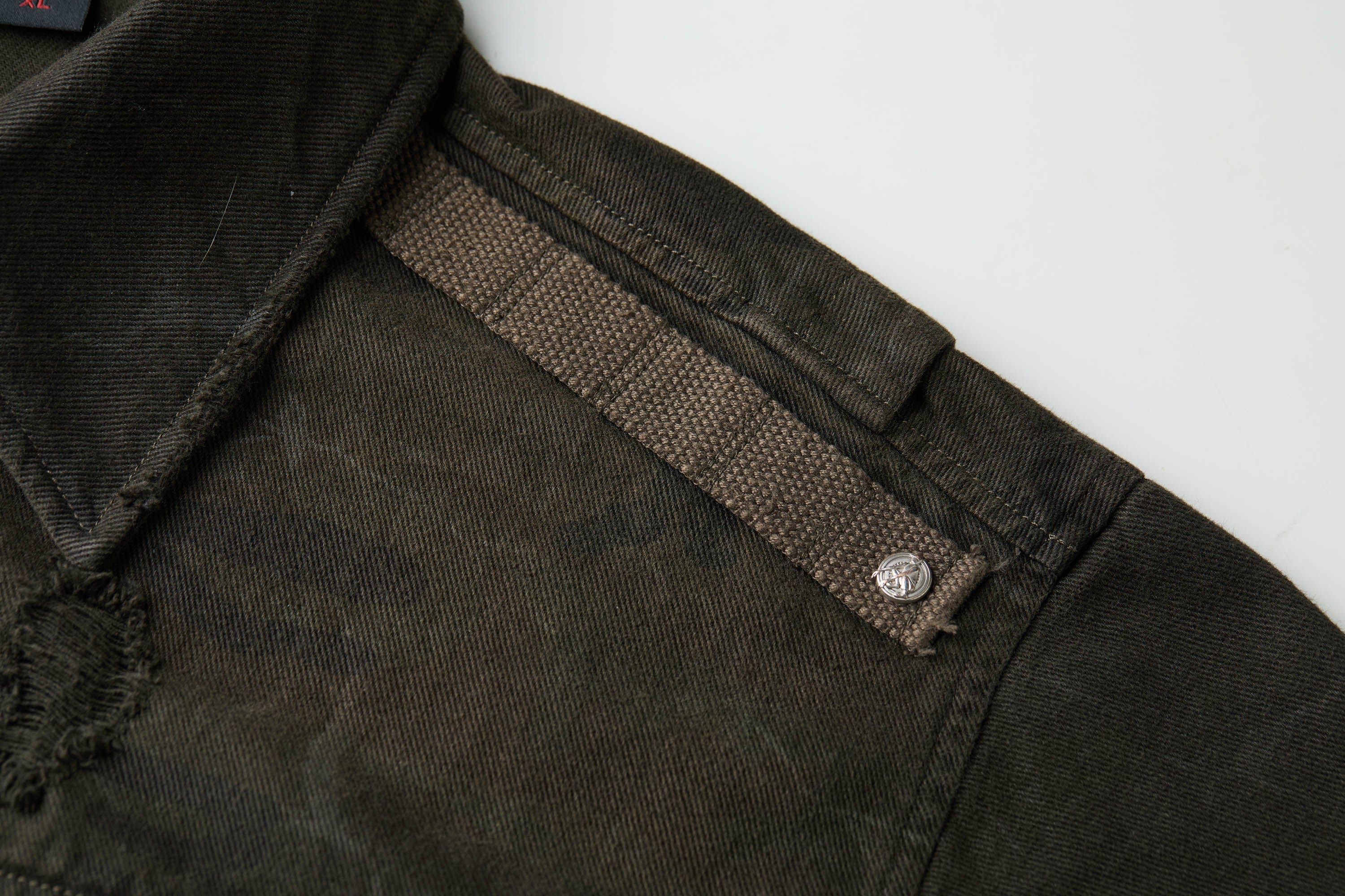 FACEONLAB Distressed Cracked Flap-Pocket Military Jacket