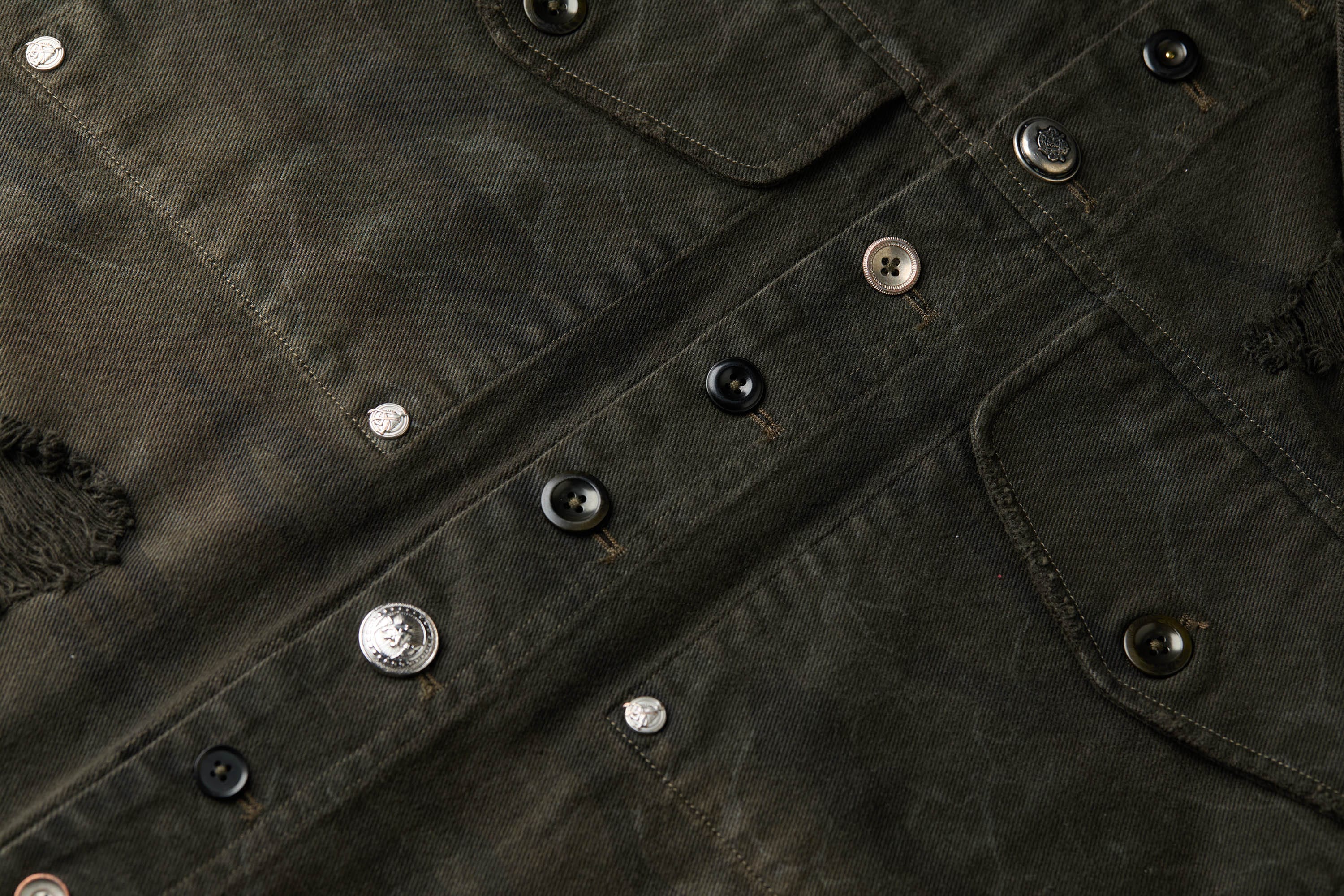 FACEONLAB Distressed Cracked Flap-Pocket Military Jacket