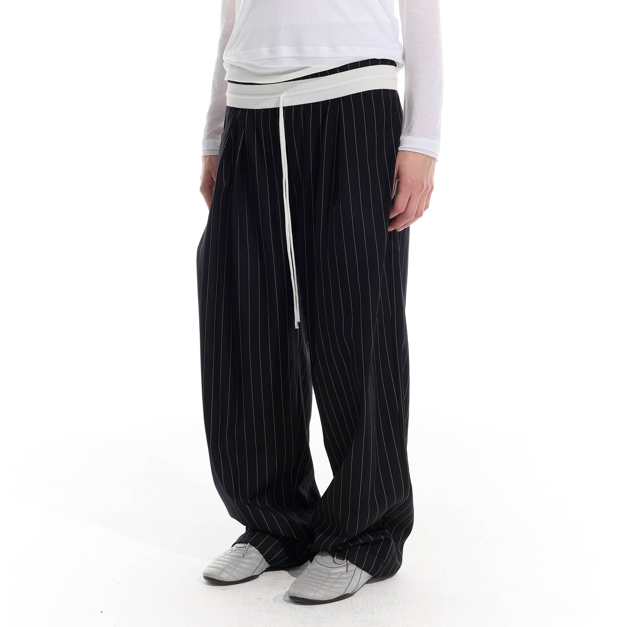 WHISTLEHUNTER Pinstriped Pleated Drawstring Wide-Leg Pants