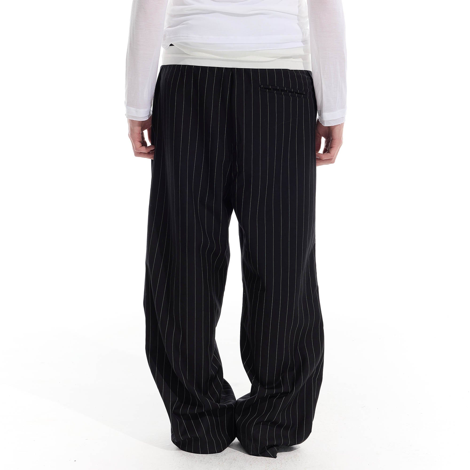 WHISTLEHUNTER Pinstriped Pleated Drawstring Wide-Leg Pants