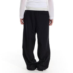WHISTLEHUNTER Pinstriped Pleated Drawstring Wide-Leg Pants