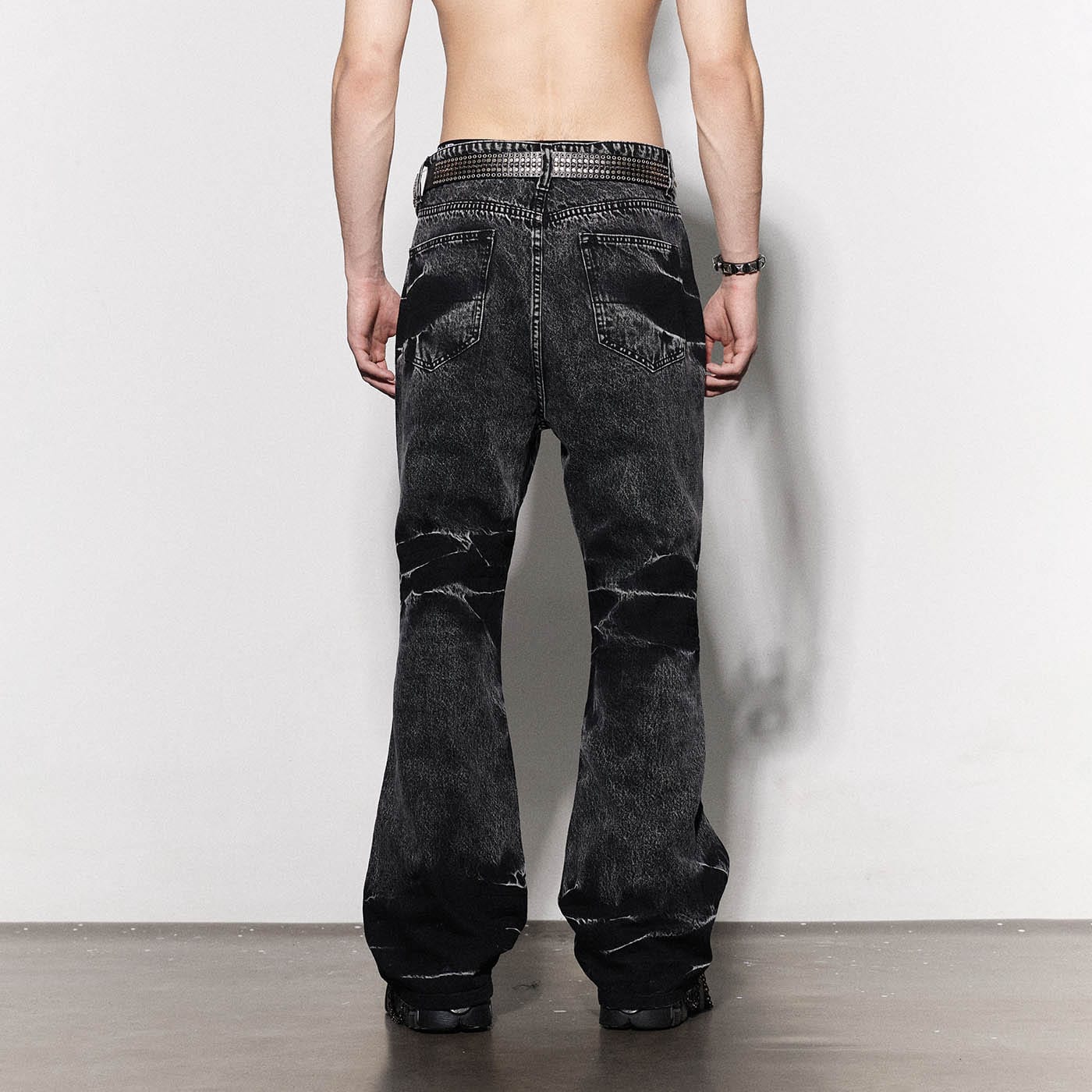 DND4DES Lightning Crease Washed Flared Jeans Black