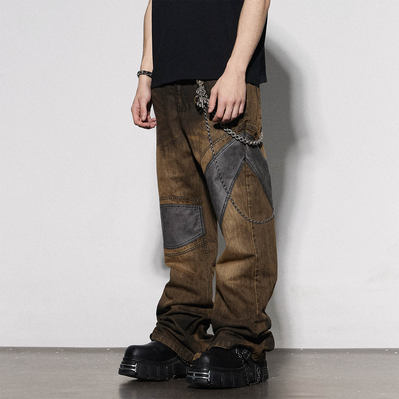 DND4DES Asymmetrical Deconstructed Faded Flared Jeans