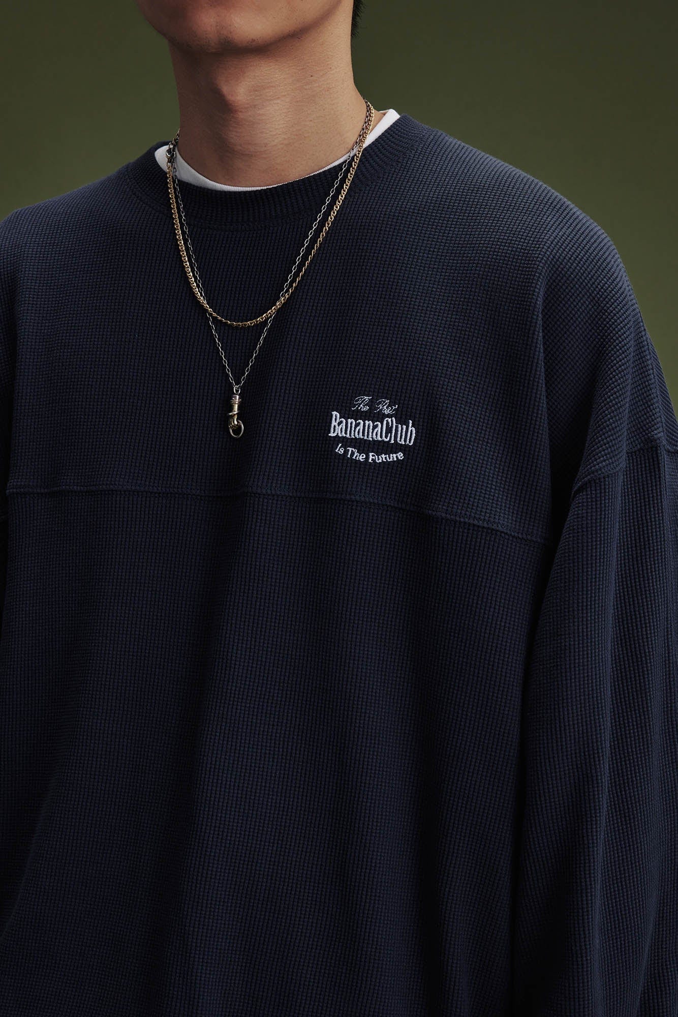 BANANA CLUB Waffle Knit Spliced Long-Sleeve Tee