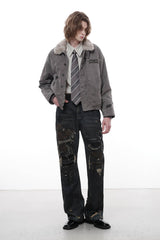 FACEONLAB Distressed Heavy Ripped Flared Jeans