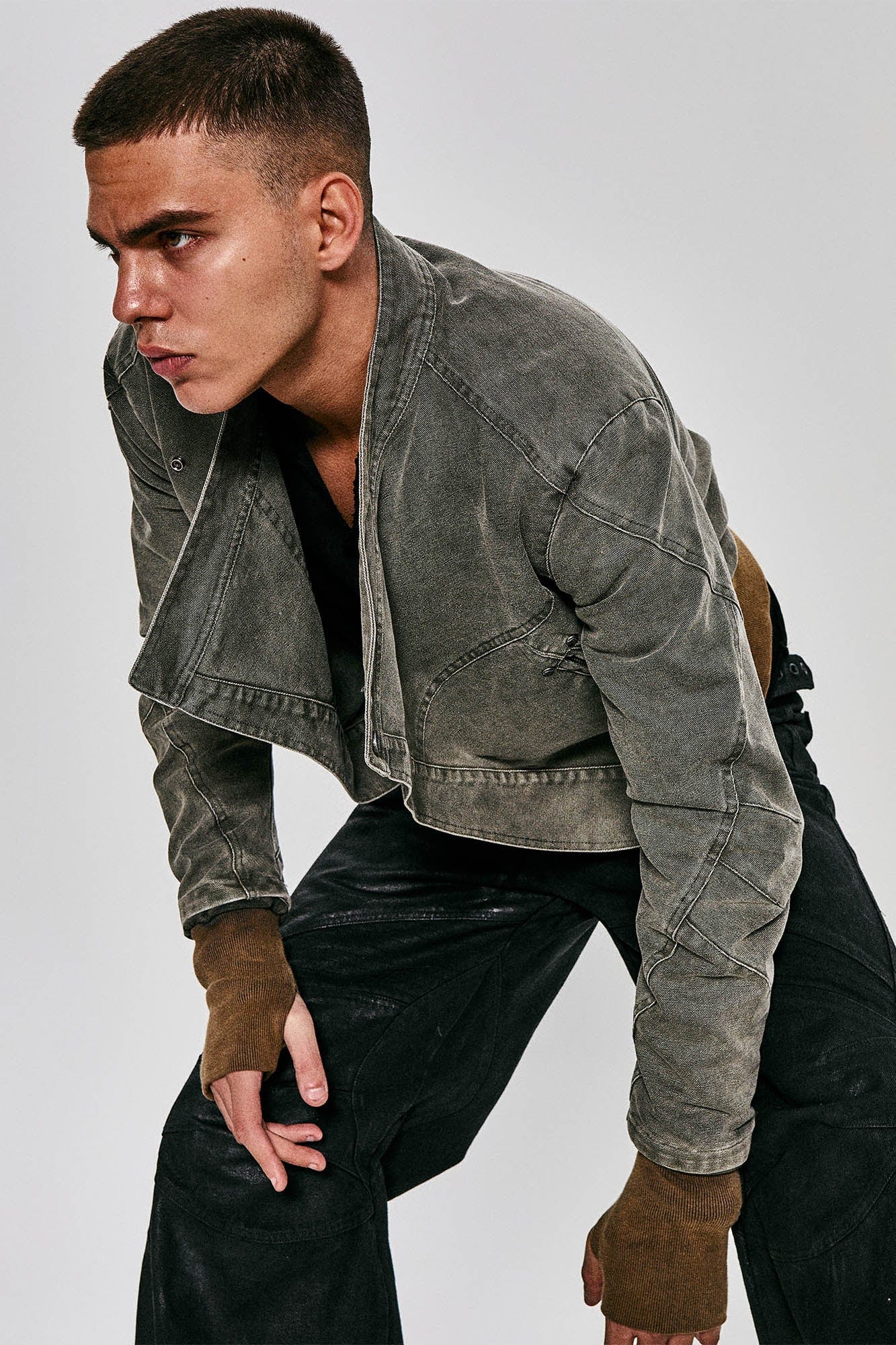 FLYERRER Asymmetrical Distressed Cropped Denim Jacket