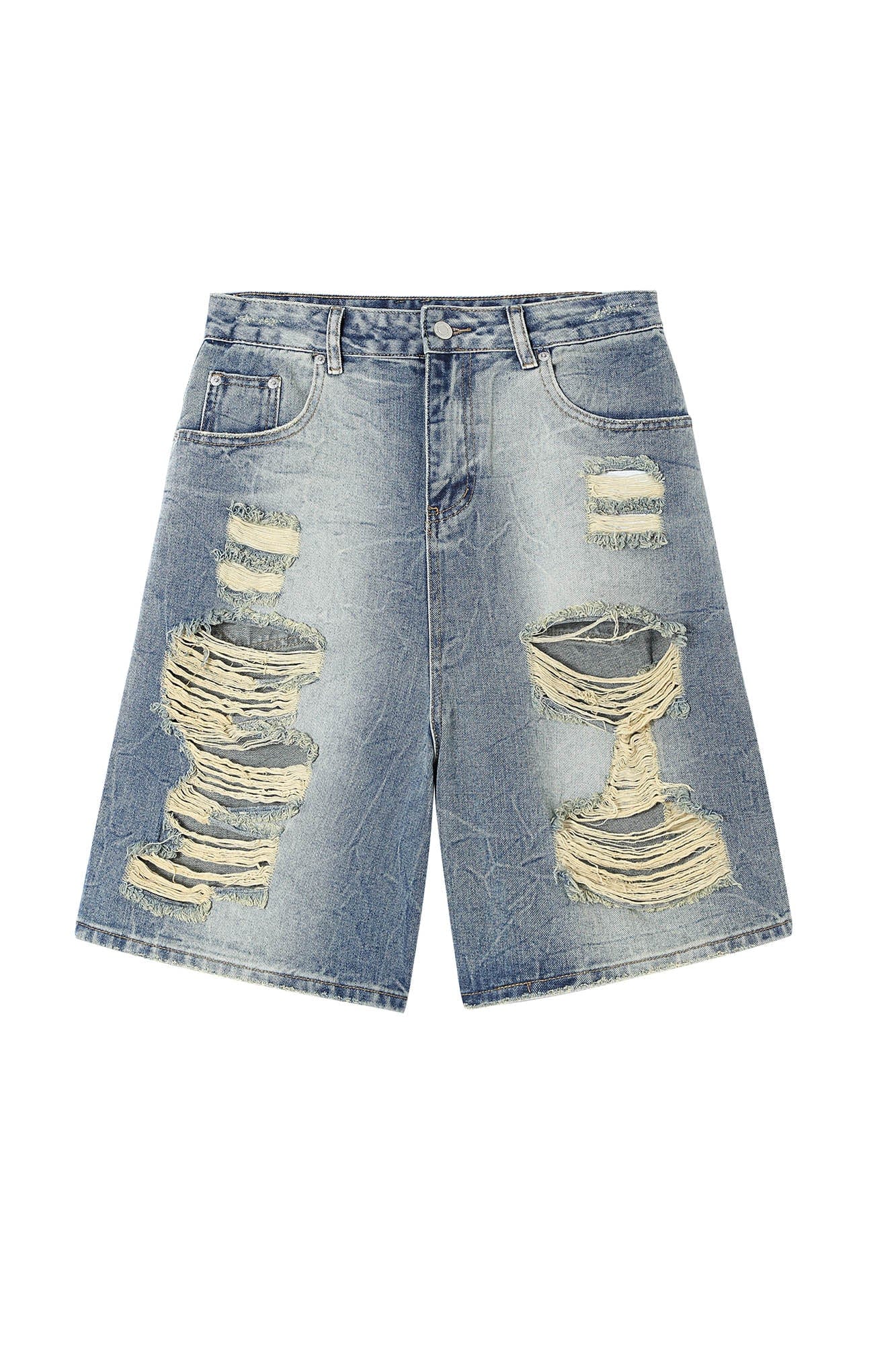 CLP Destroyed Frayed Washed Denim Shorts