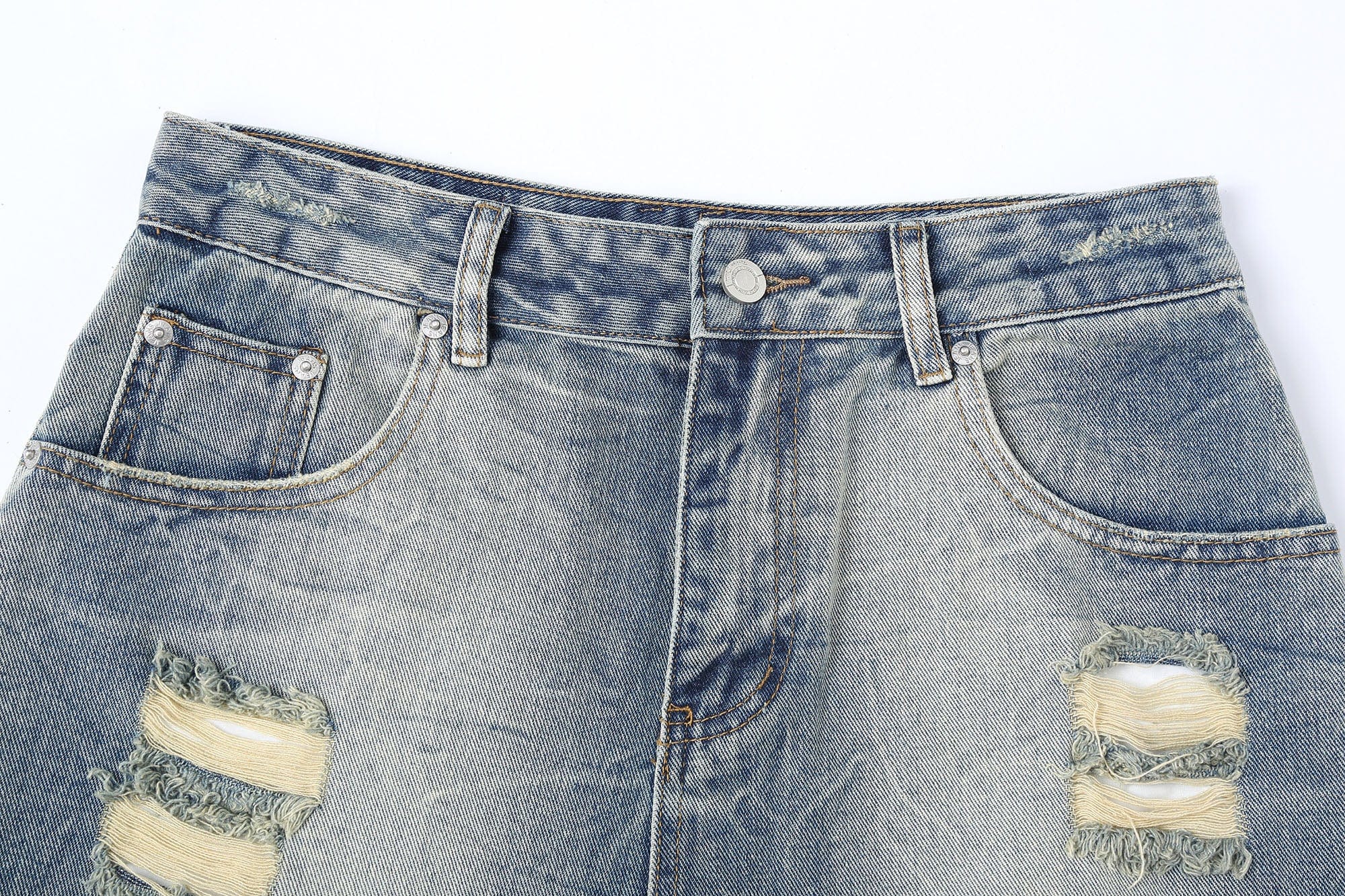 CLP Destroyed Frayed Washed Denim Shorts