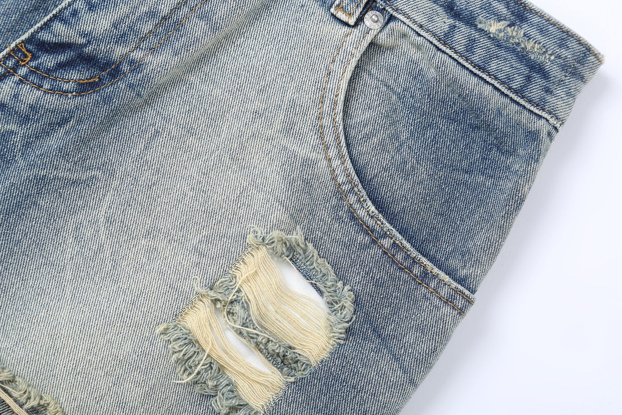 CLP Destroyed Frayed Washed Denim Shorts
