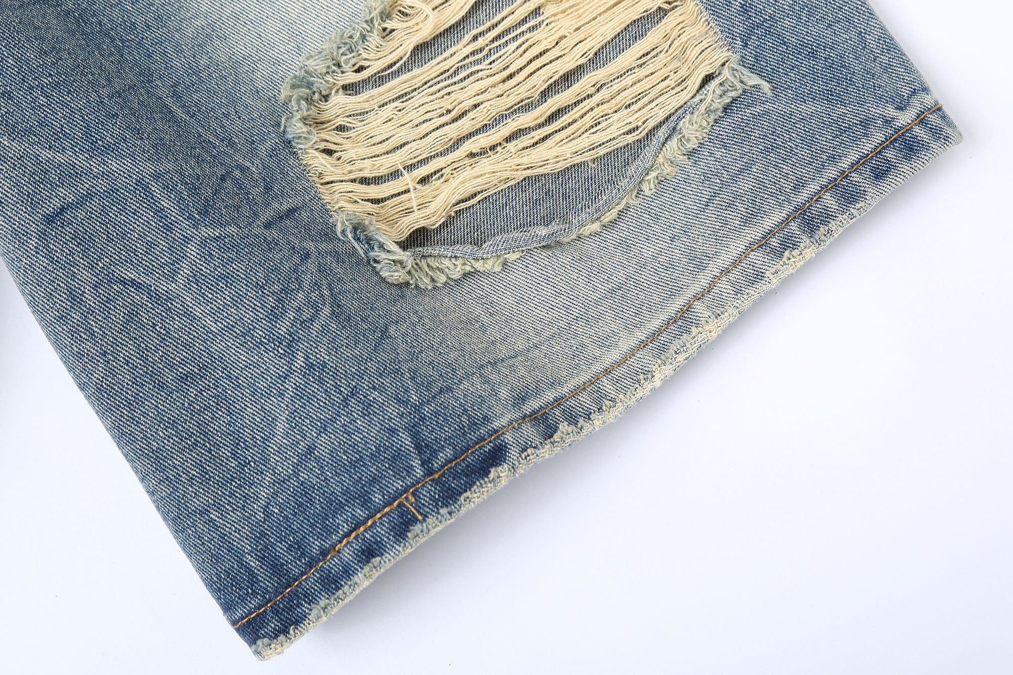 CLP Destroyed Frayed Washed Denim Shorts