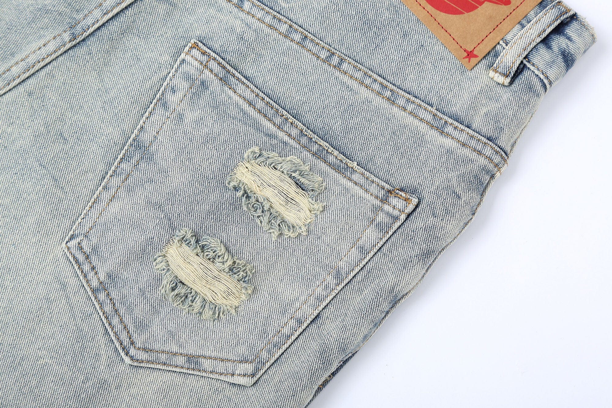 CLP Destroyed Frayed Washed Denim Shorts