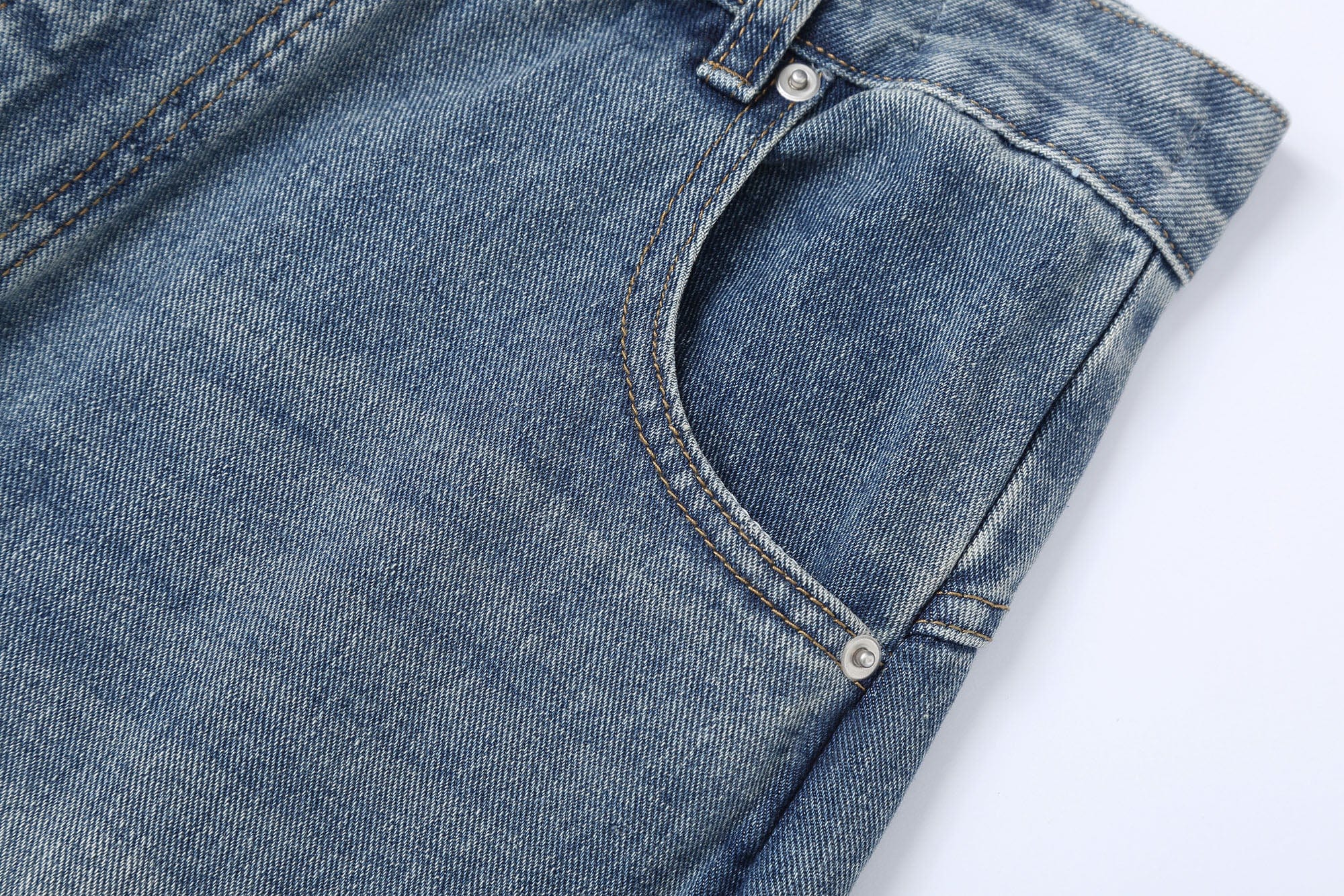 CLP Inverted-Waist Hem Paneled Distressed Jeans