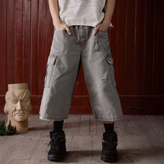 IN EXISTENCE Distressed Multi-Pocket Straight-Leg Cargo Shorts