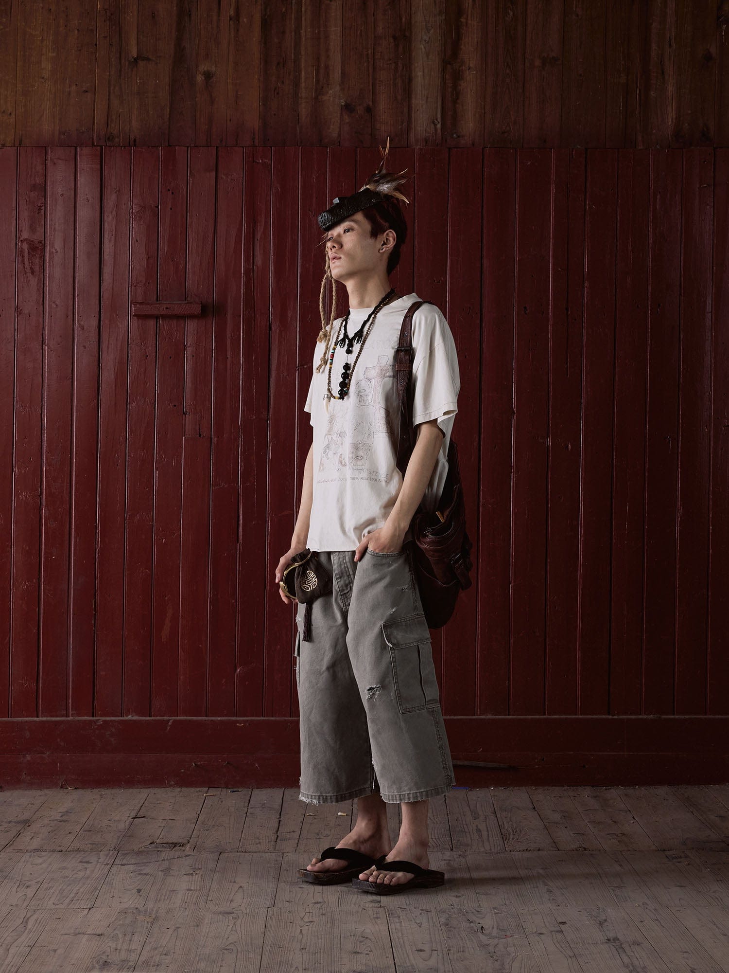 IN EXISTENCE Distressed Multi-Pocket Straight-Leg Cargo Shorts