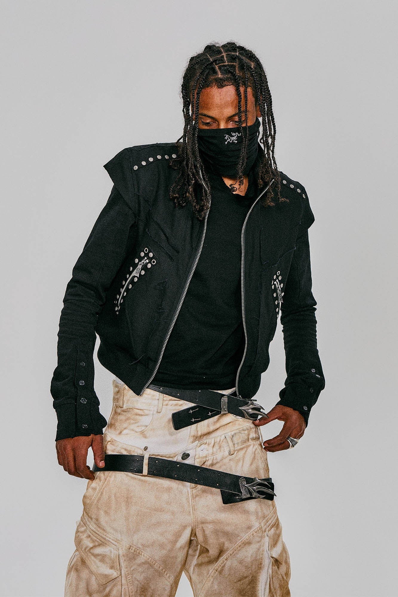 FLYERRER Studded Spliced Stand-Collar Zip-Up Vest