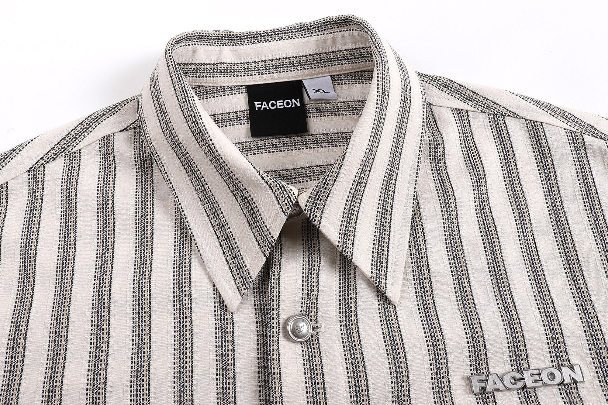 FACEONLAB Retro Textured Contrast Stripe Half Shirt