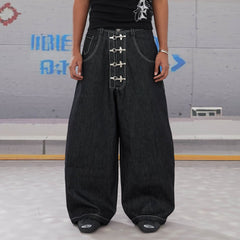 DND4DES Airplane-Buckle Curved Baggy Jeans