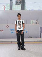 DND4DES Slanted Zipper Lace-Up Double-Waistband Raw Jeans