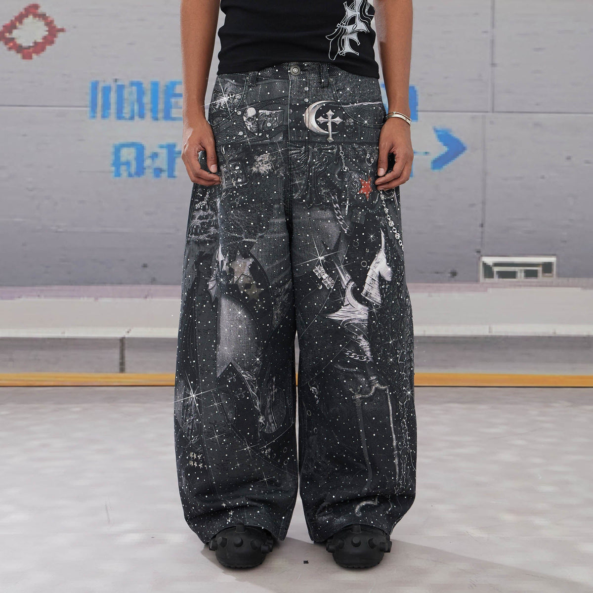 DND4DES Armour Full-Print Diamond Baggy Jeans